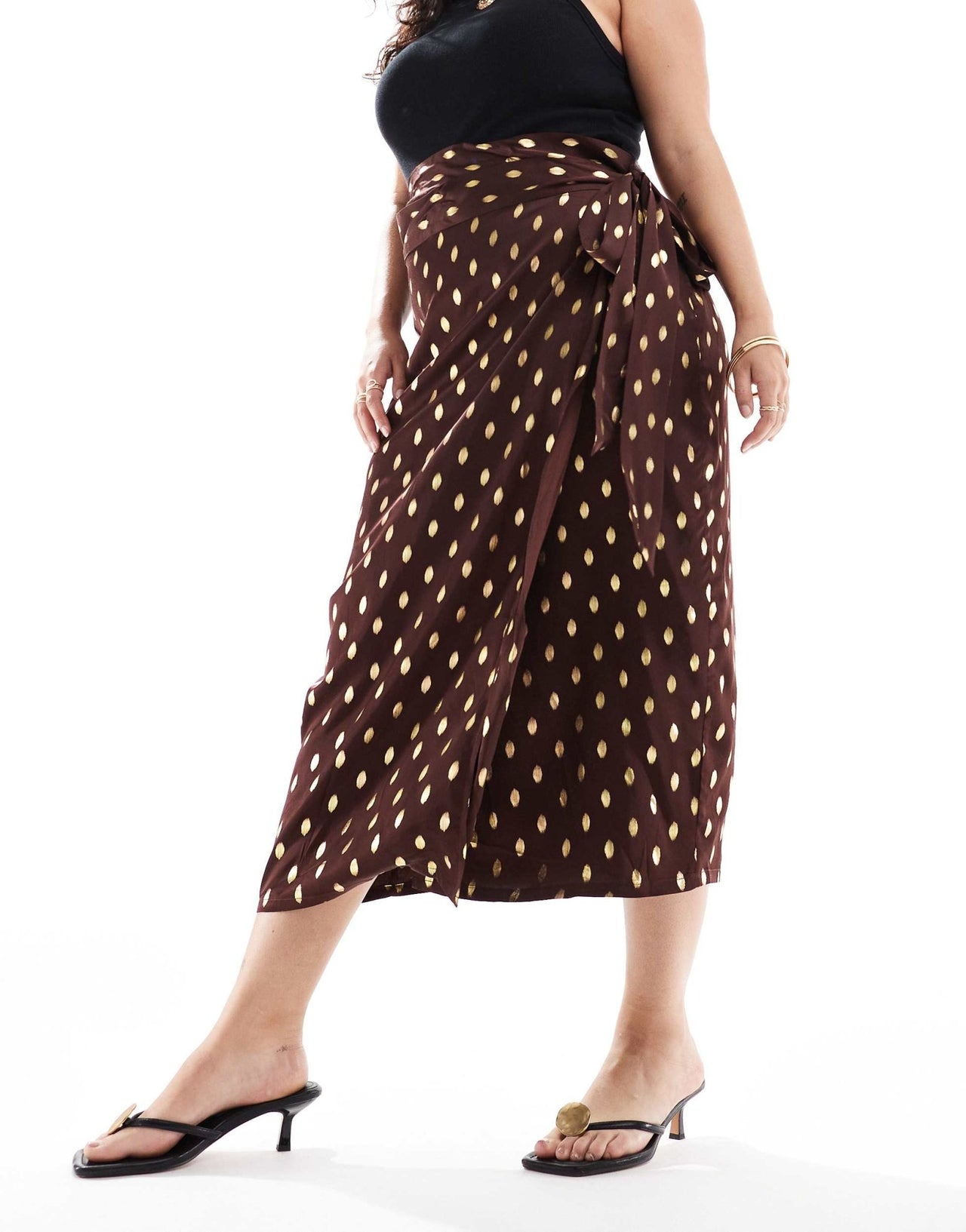 Never Fully Dressed Plus Jaspre gold fleck midi skirt in chocolate - ASOS Sample Sale EU Store