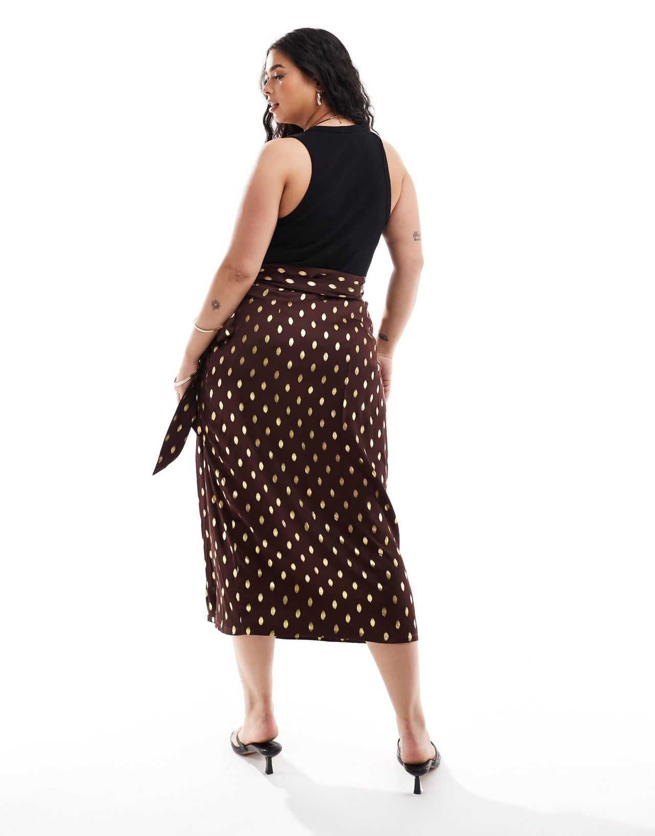 Never Fully Dressed Plus Jaspre gold fleck midi skirt in chocolate - ASOS Sample Sale EU Store