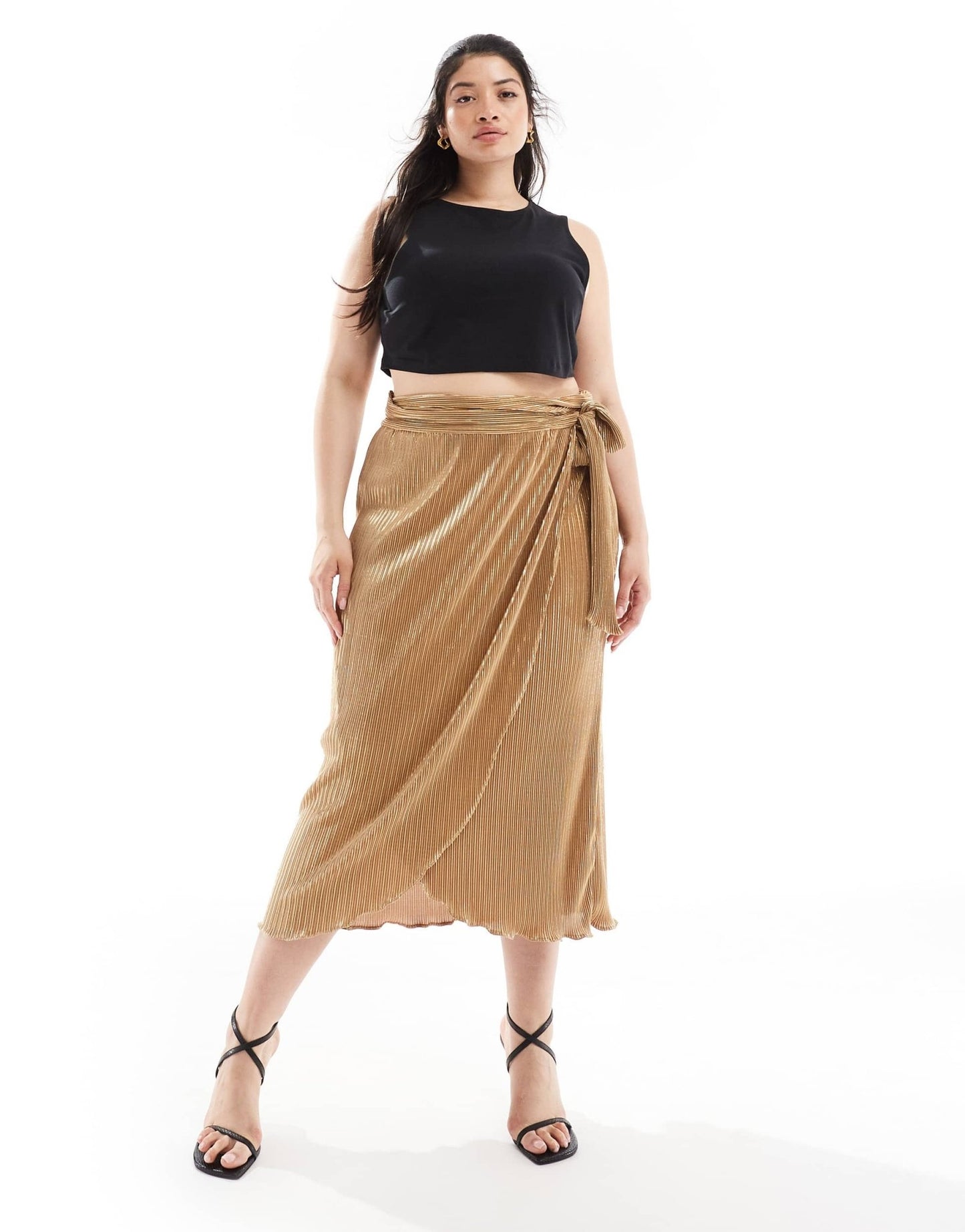 Never Fully Dressed Plus Jaspre plisse midi skirt in gold - ASOS Sample Sale EU Store