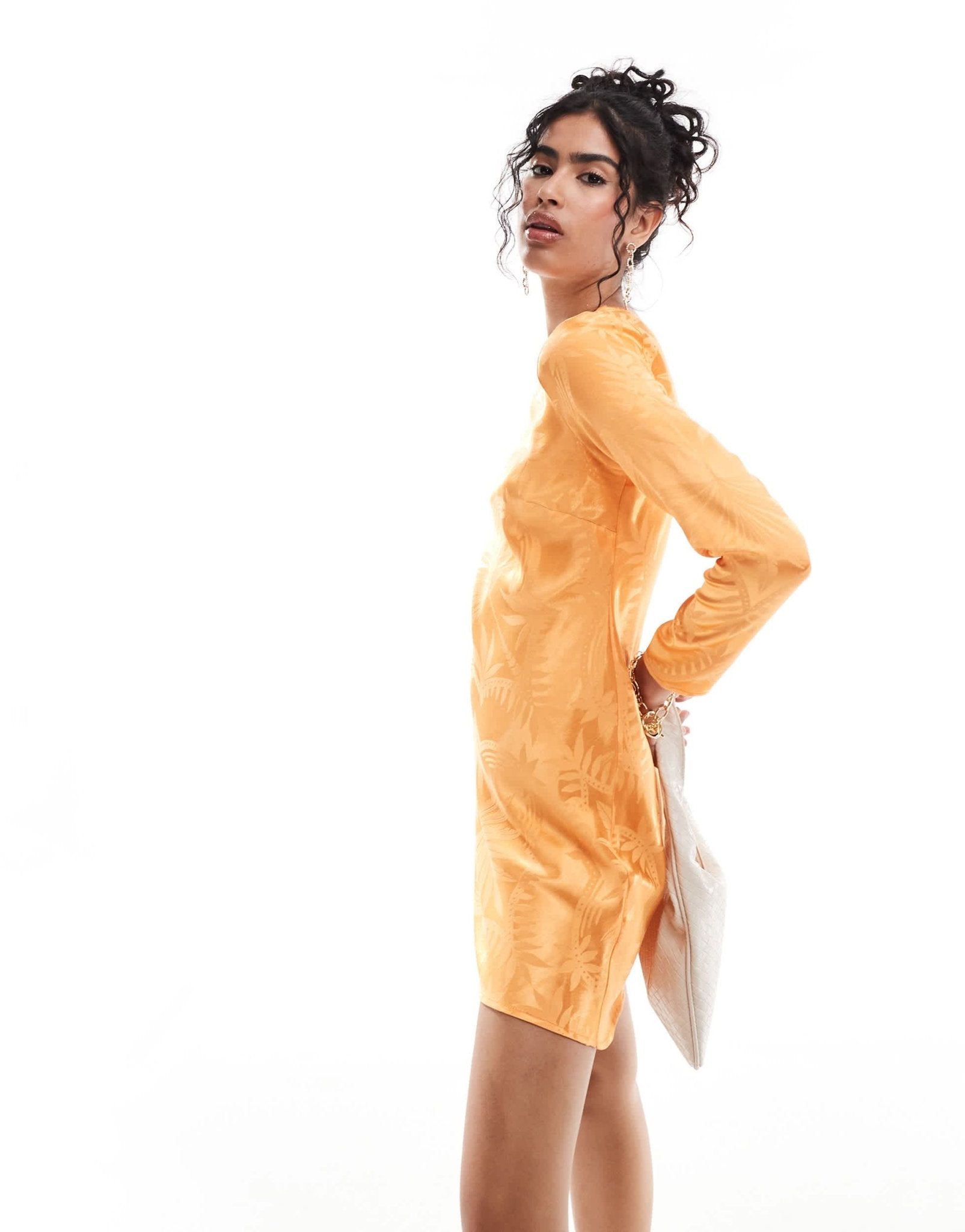 Never Fully Dressed Soho embossed satin mini dress in orange - ASOS Sample Sale EU Store