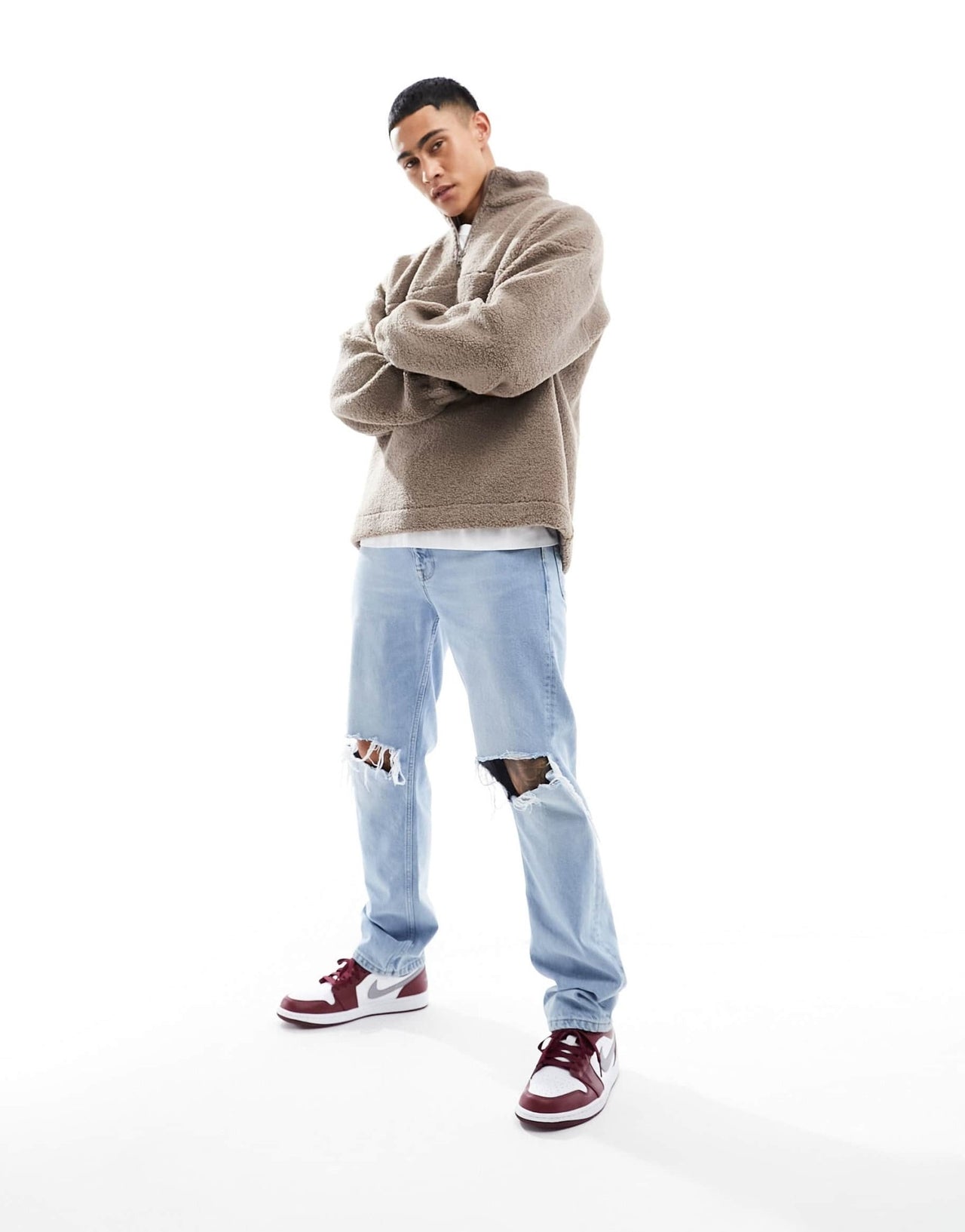 New Look 1/2 zip borg funnel neck in stone - ASOS Sample Sale EU Store