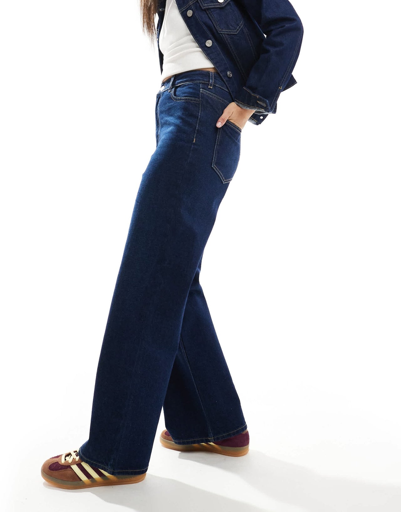 New Look Adalae high waisted wide leg jeans in dark blue - ASOS Sample Sale EU Store