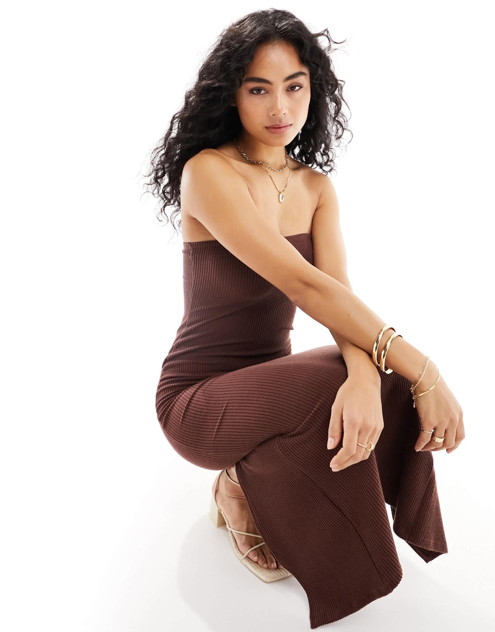 New Look bandeau midaxi dress in brown - ASOS Sample Sale EU Store