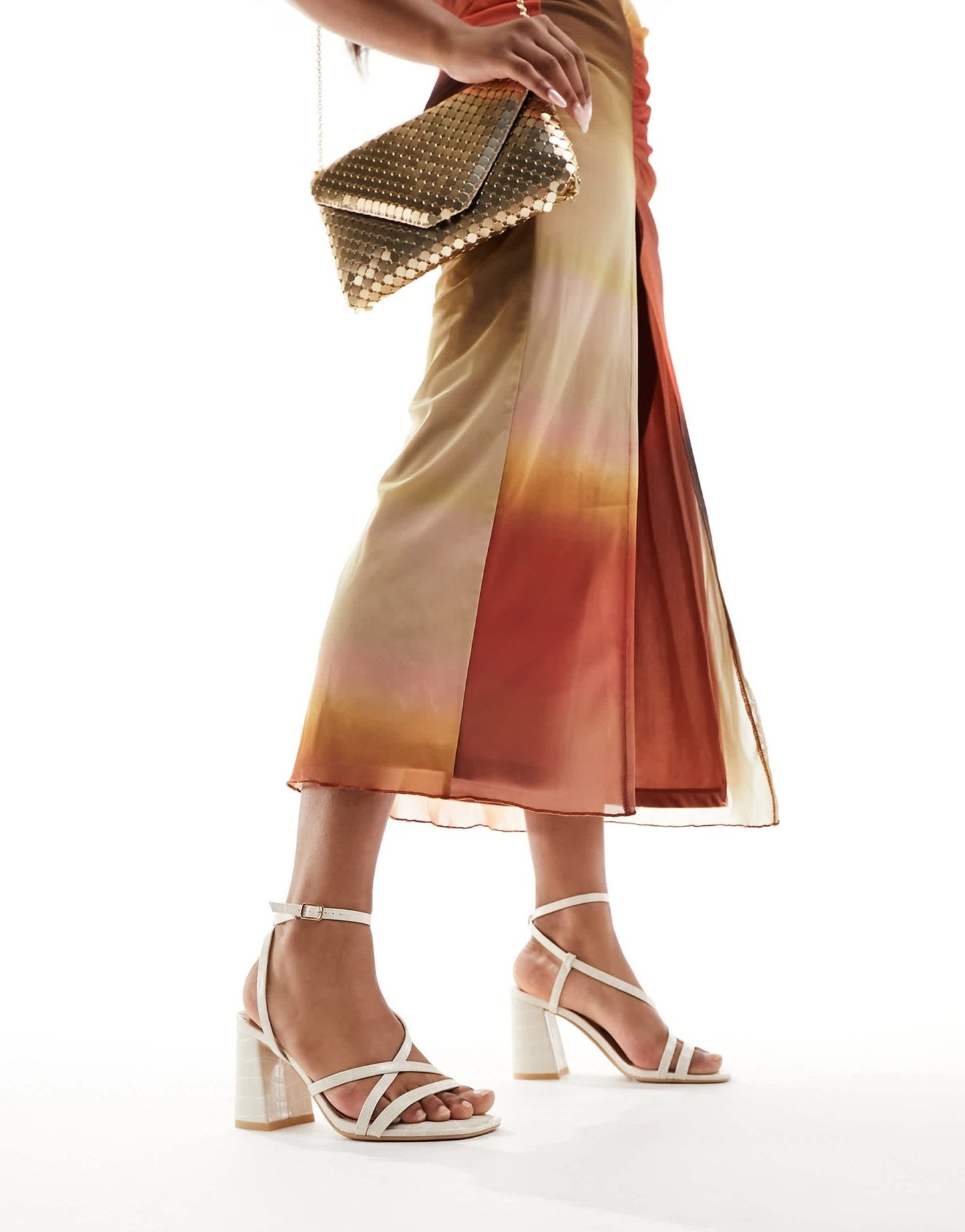 New Look block heel multi - strap sandal in cream - ASOS Sample Sale EU Store