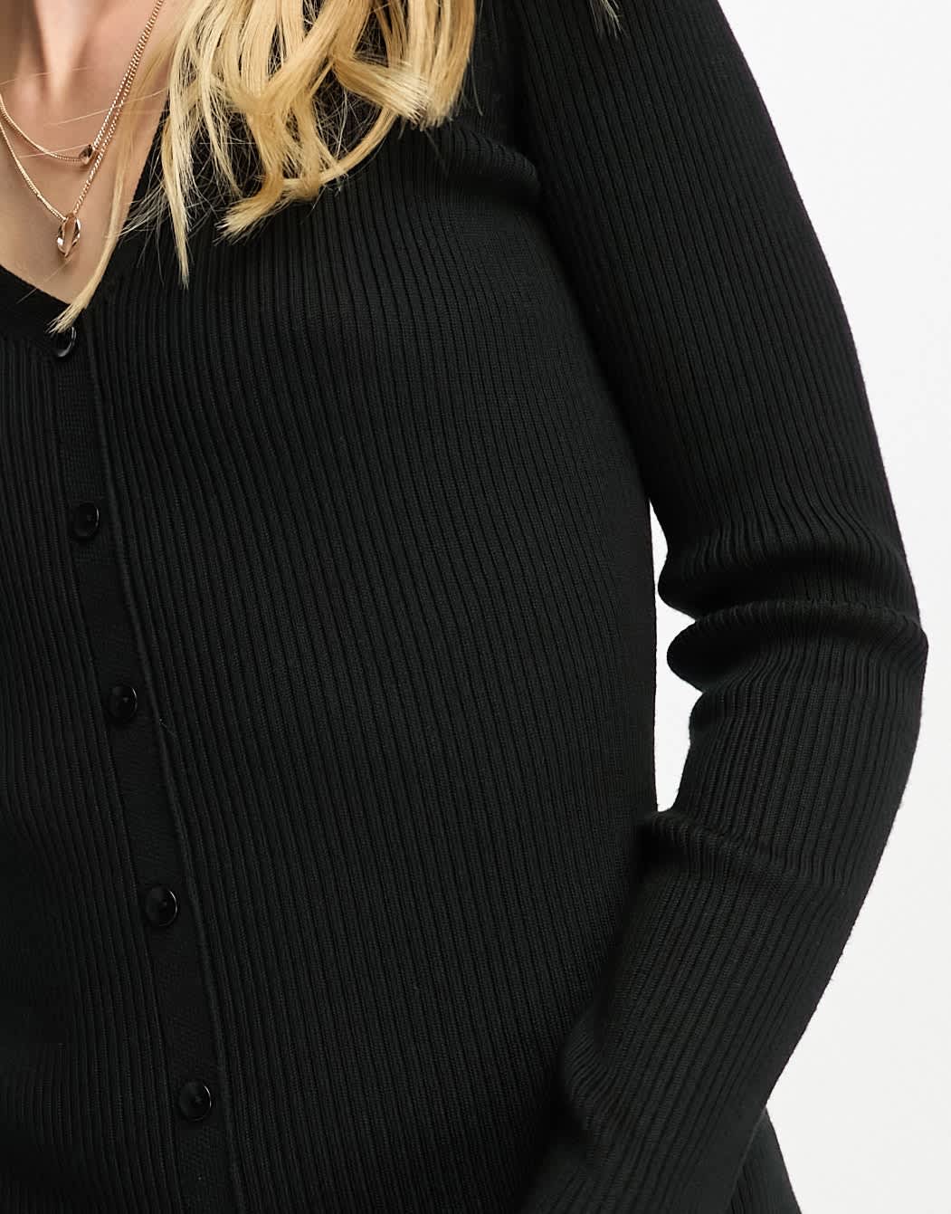 New Look button through ribbed knitted dress in black - ASOS Sample Sale EU Store