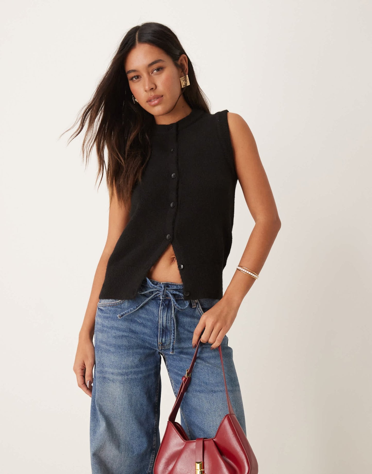 New Look button up knitted vest in black - ASOS Sample Sale EU Store