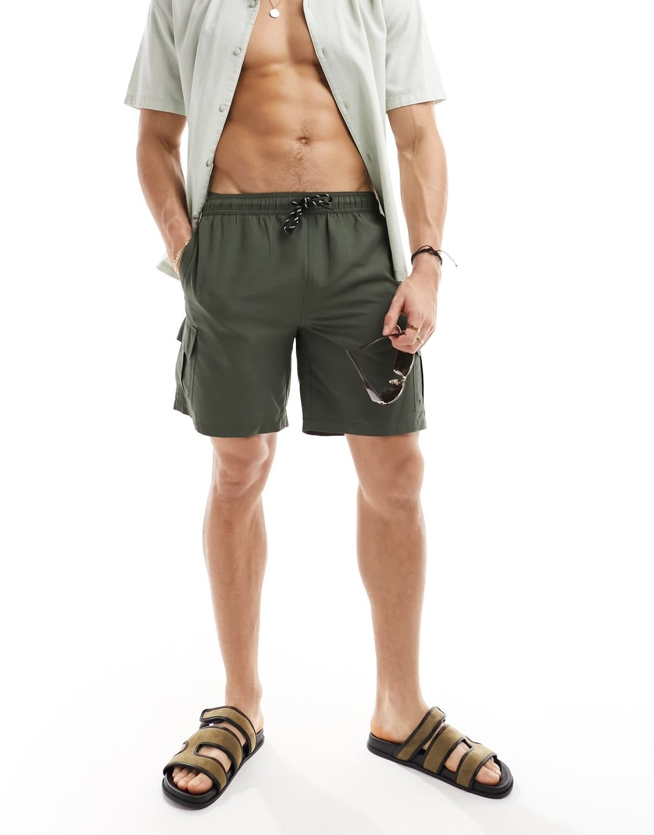 New Look cargo swim shorts in dark khaki - ASOS Sample Sale EU Store
