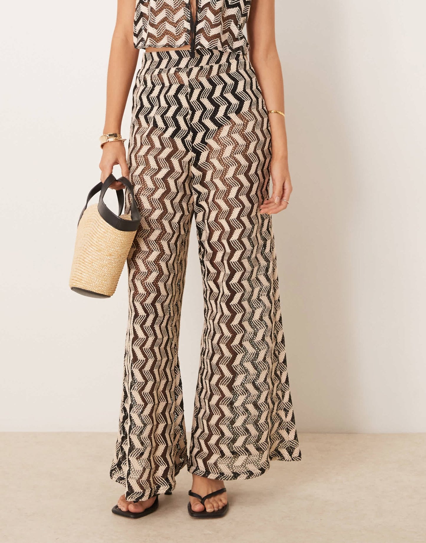 New Look co - ord chevron crochet look trousers in black - ASOS Sample Sale EU Store