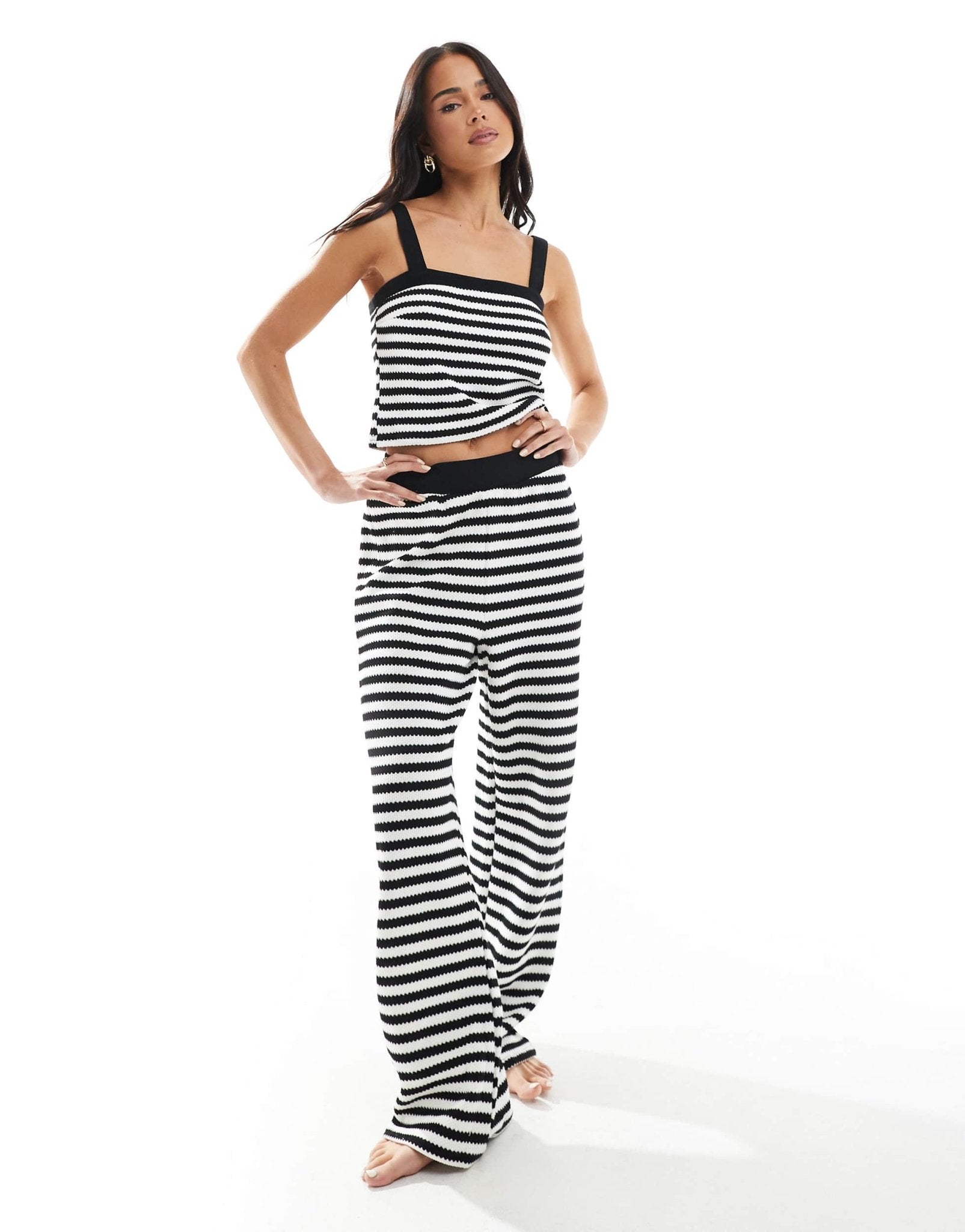 New Look co - ord knitted stripe button trousers in black - ASOS Sample Sale EU Store