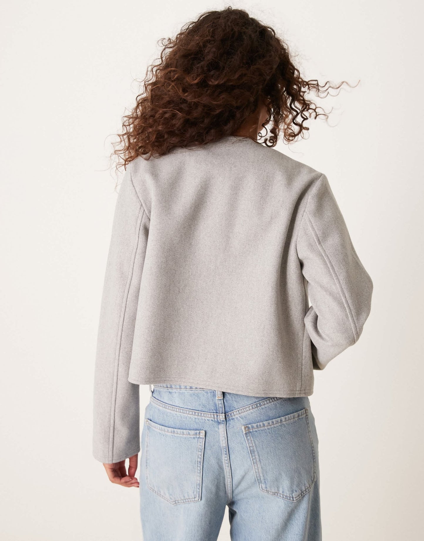 New Look collarless button down jacket in grey - ASOS Sample Sale EU Store