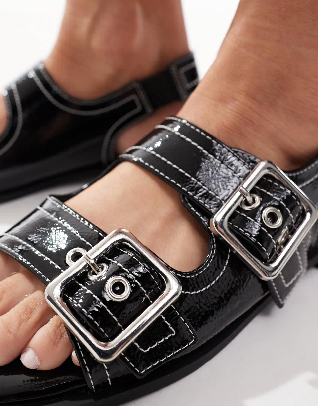 New Look contrast stitch slingback sandal in black - ASOS Sample Sale EU Store