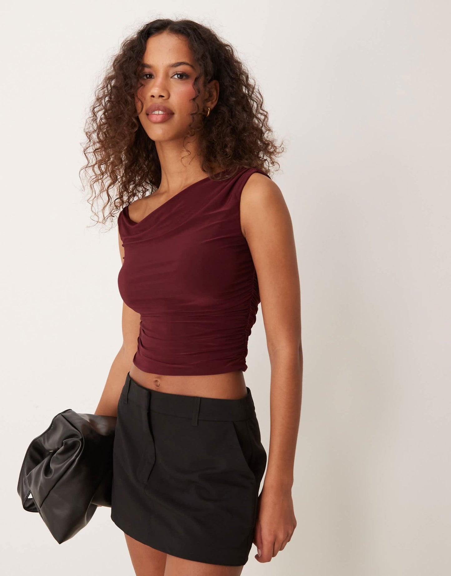 New Look cowl neck ruched side vest in burgundy - ASOS Sample Sale EU Store