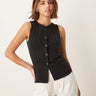 New Look crew neck button down jersey waistcoat in black