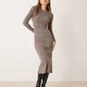Vestido midi de punto acanalado con cuello redondo New Look en visón