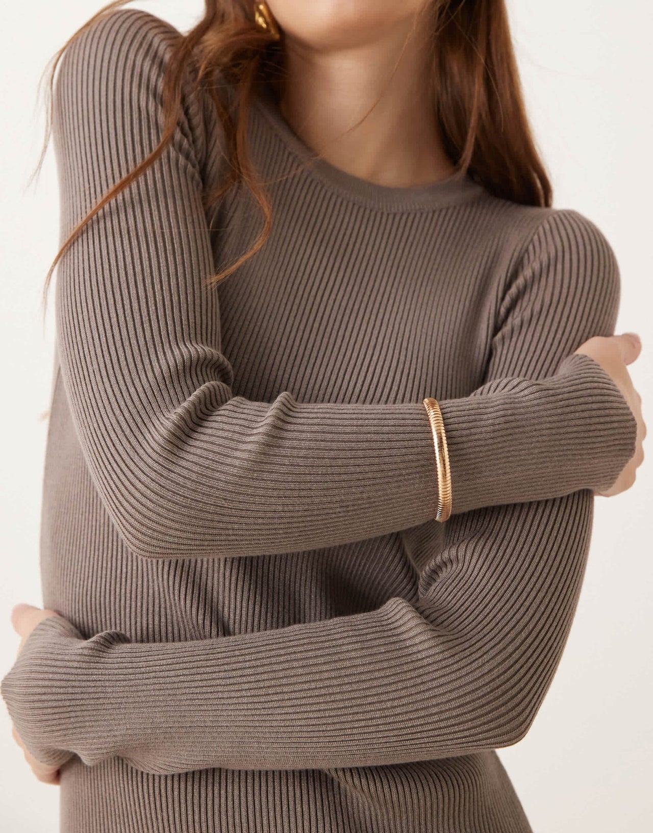 New Look crew neck ribbed knitted midi dress in mink - ASOS Sample Sale EU Store