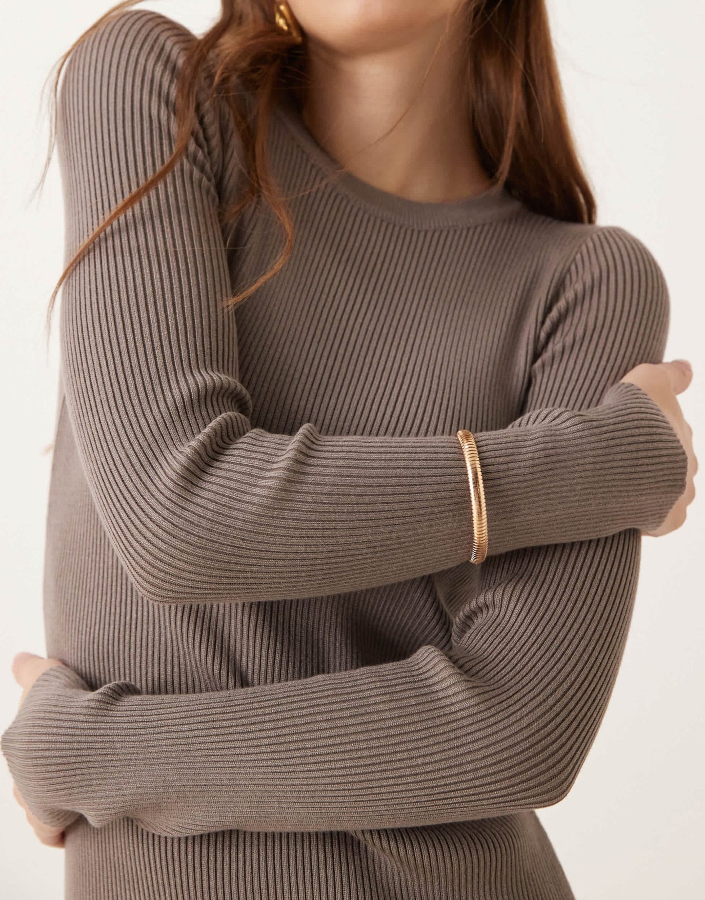 New Look crew neck ribbed knitted midi dress in mink - ASOS Sample Sale EU Store