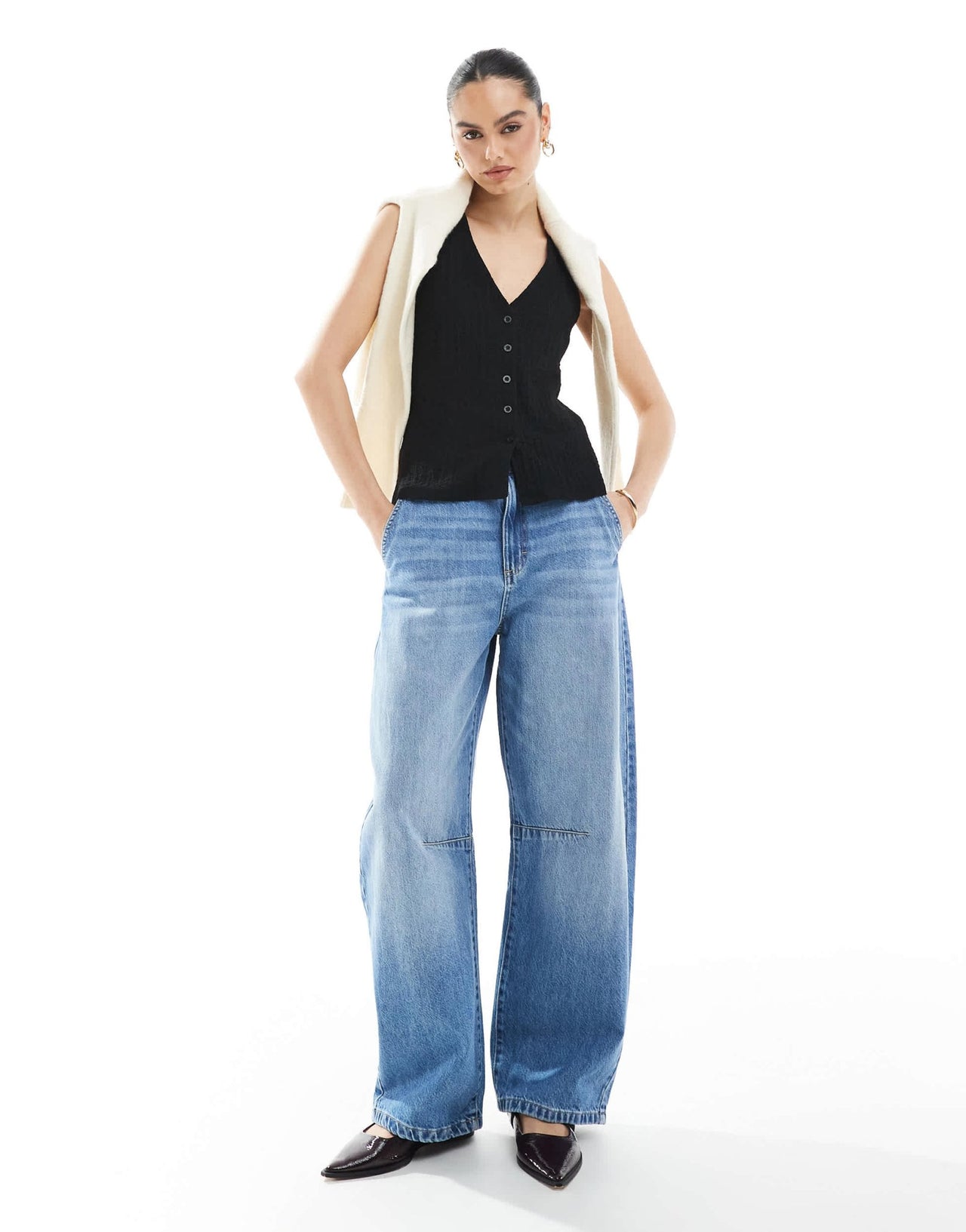 New Look crinkle jersey button front waistcoat in black - ASOS Sample Sale EU Store