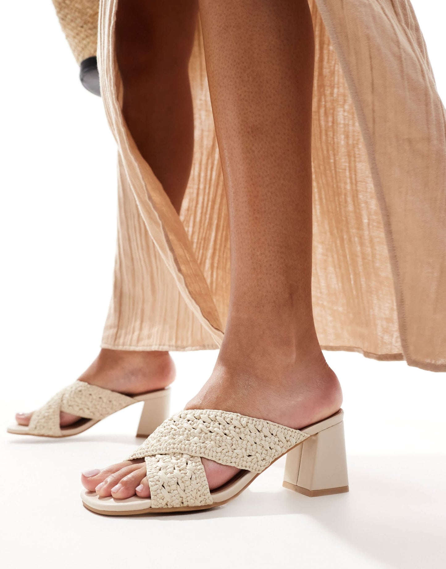 New Look cross strap crochet mid heeled sandal in off white - ASOS Sample Sale EU Store