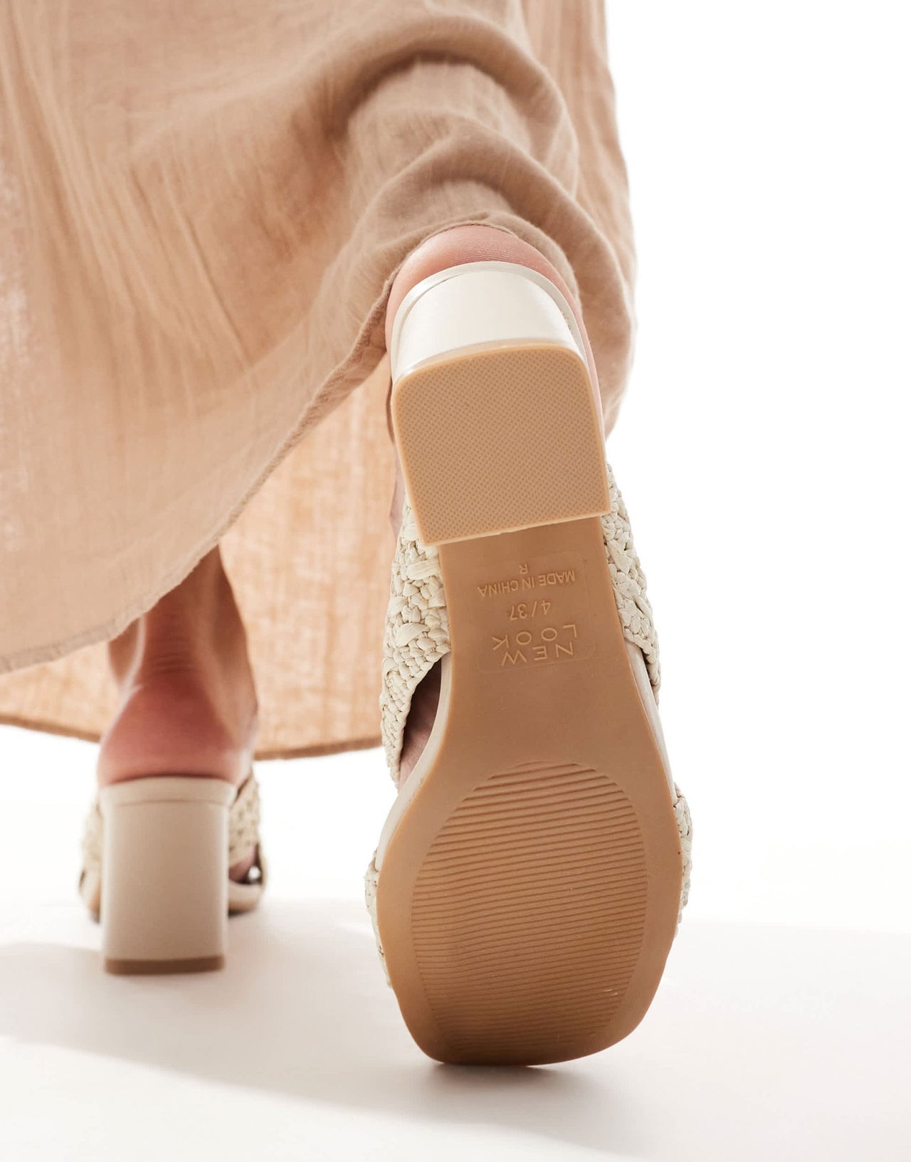New Look cross strap crochet mid heeled sandal in off white - ASOS Sample Sale EU Store