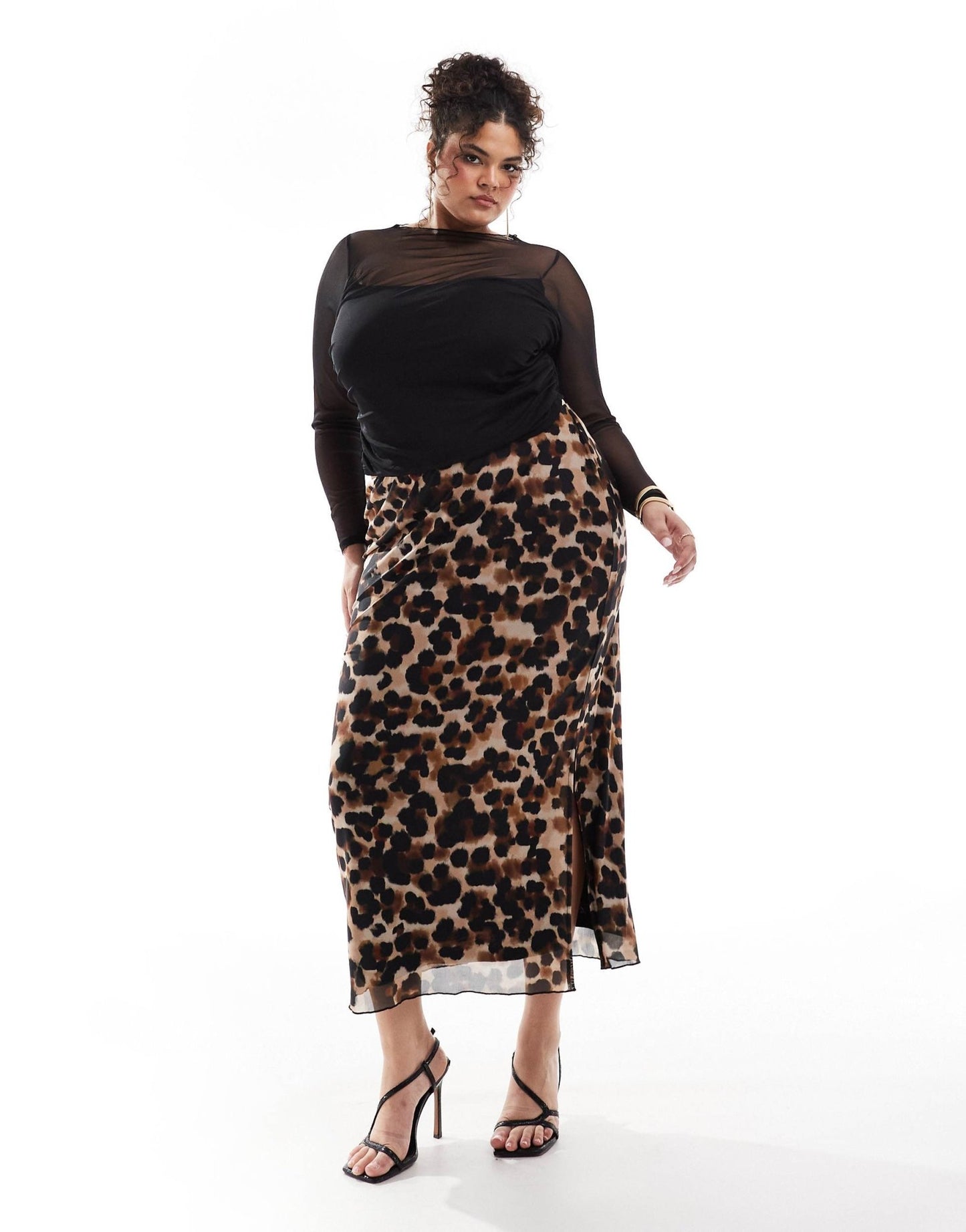 New Look Curve mesh midi skirt in leopard print - ASOS Sample Sale EU Store