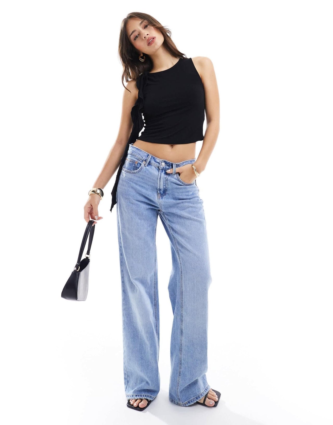 New Look drape ruffle vest top in black - ASOS Sample Sale EU Store