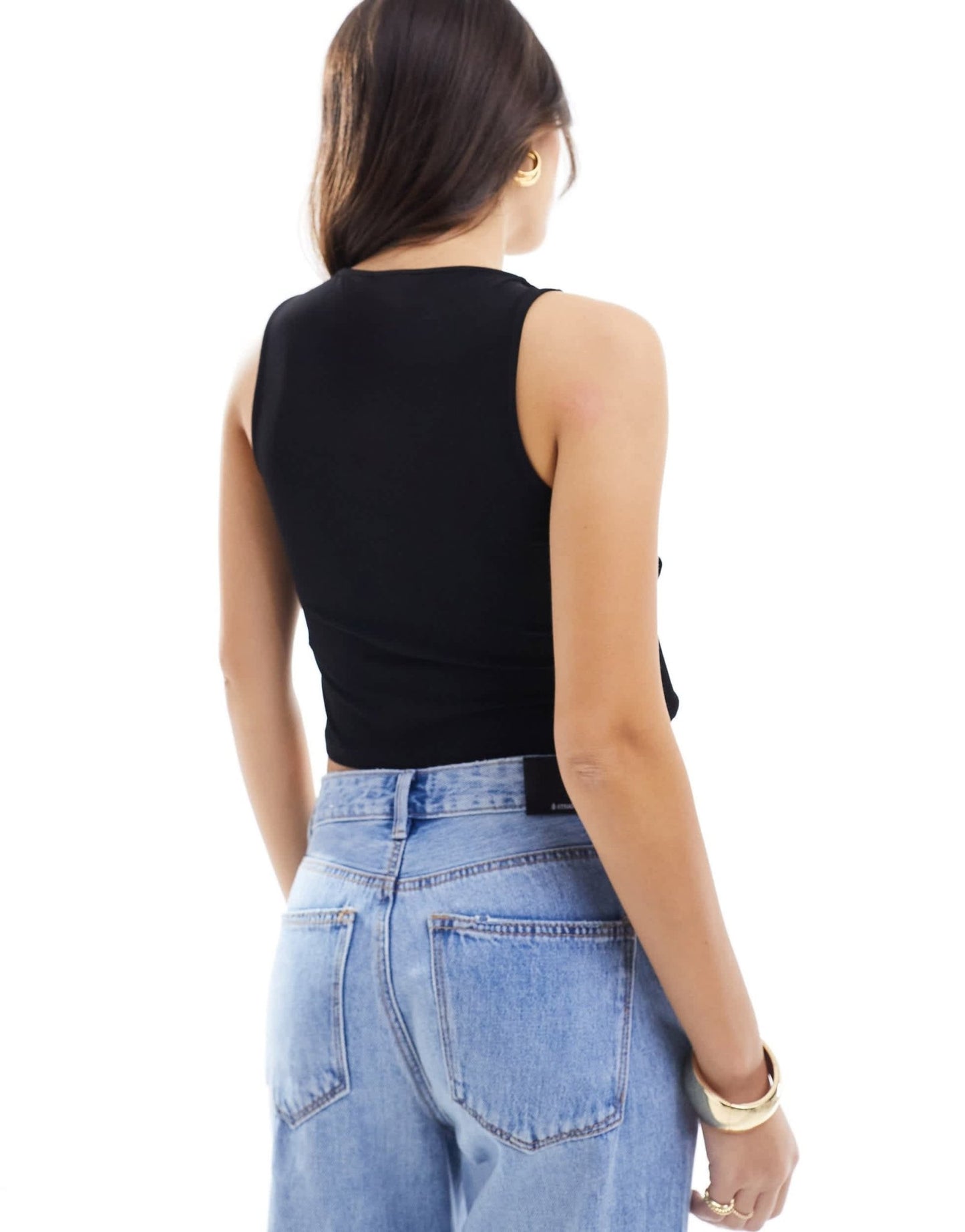 New Look drape ruffle vest top in black - ASOS Sample Sale EU Store