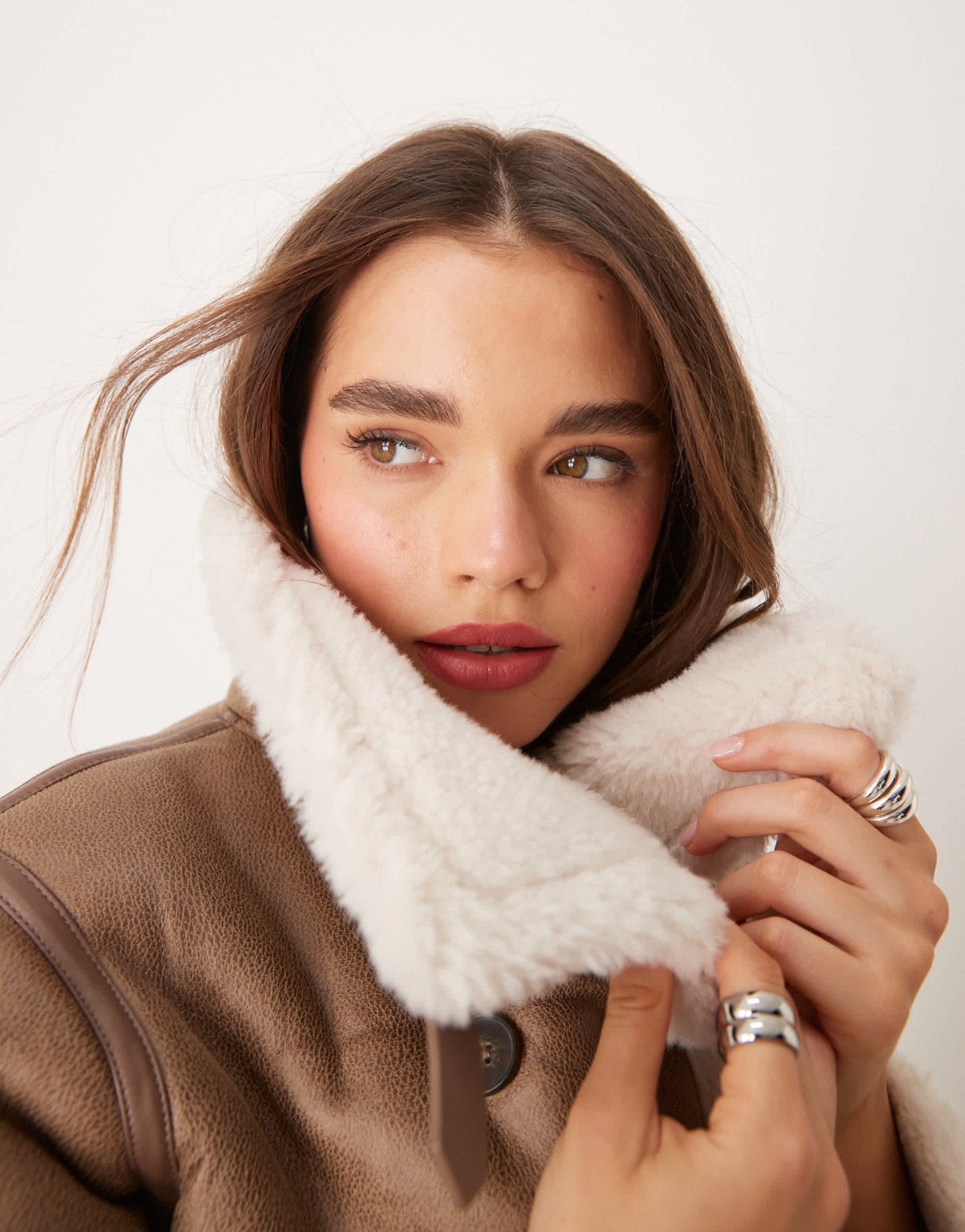 New Look funnel neck borg jacket in mink - ASOS Sample Sale EU Store