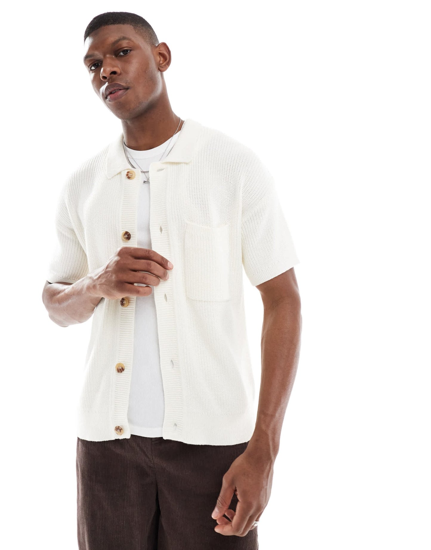 New Look knitted shirt in cream - ASOS Sample Sale EU Store