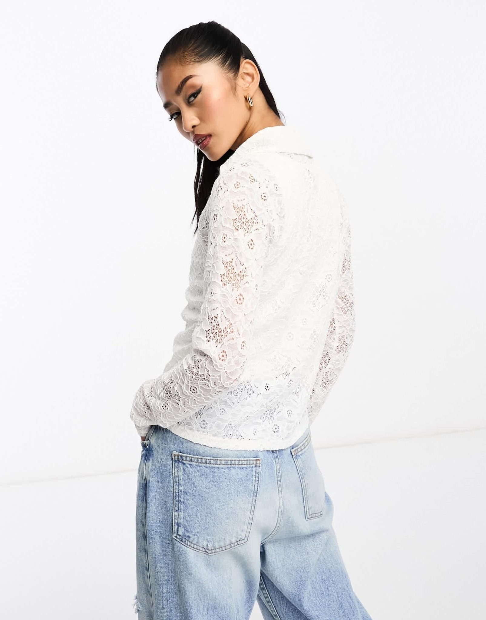 New Look lace long sleeve shirt in cream - ASOS Sample Sale EU Store