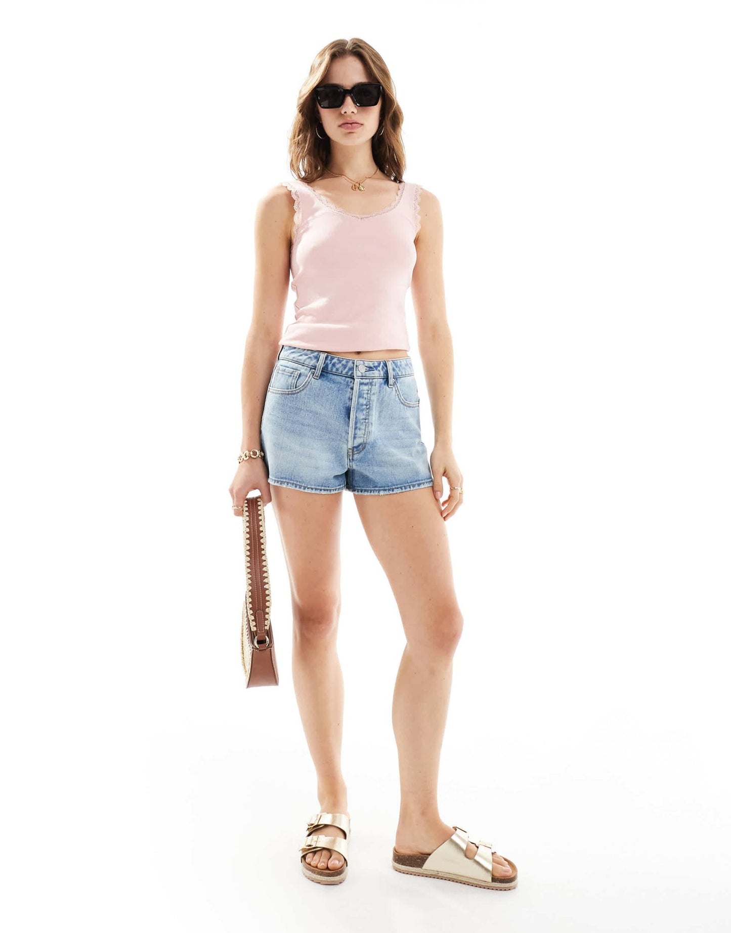 New Look lace trim v neck vest in pink - ASOS Sample Sale EU Store