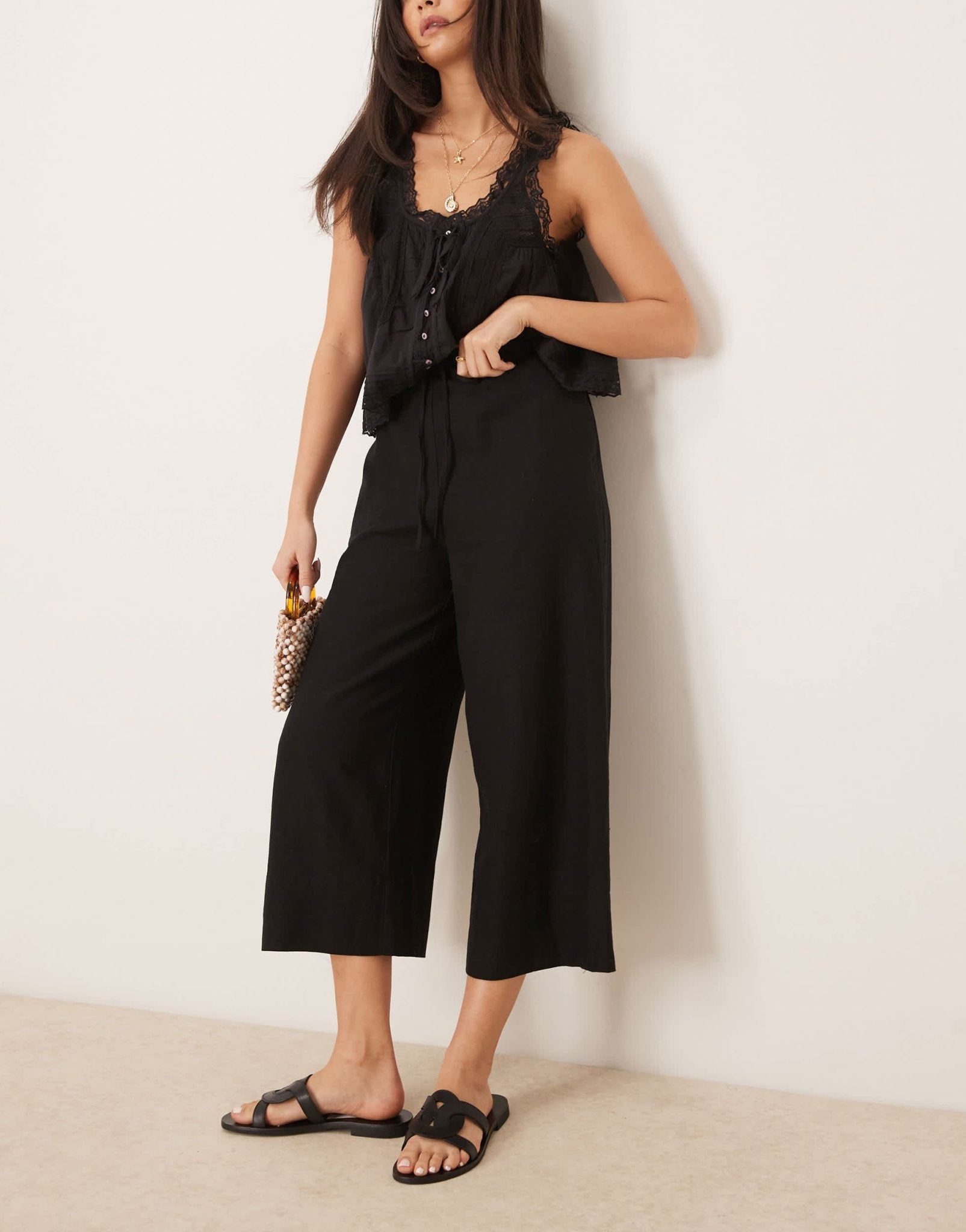 New Look linen cropped trousers in black - ASOS Sample Sale EU Store