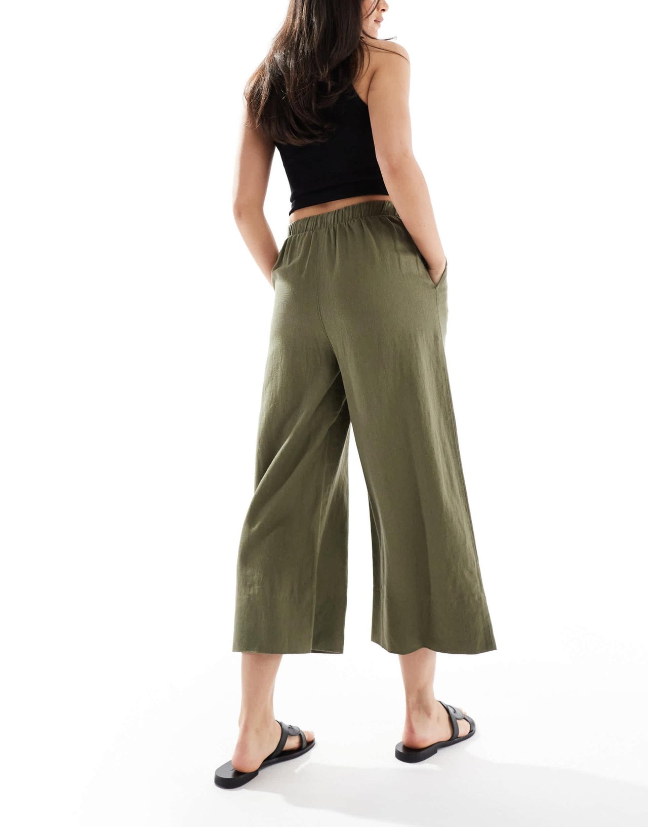 New Look linen cropped trousers in khaki - ASOS Sample Sale EU Store