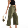 New Look linen cropped trousers in khaki