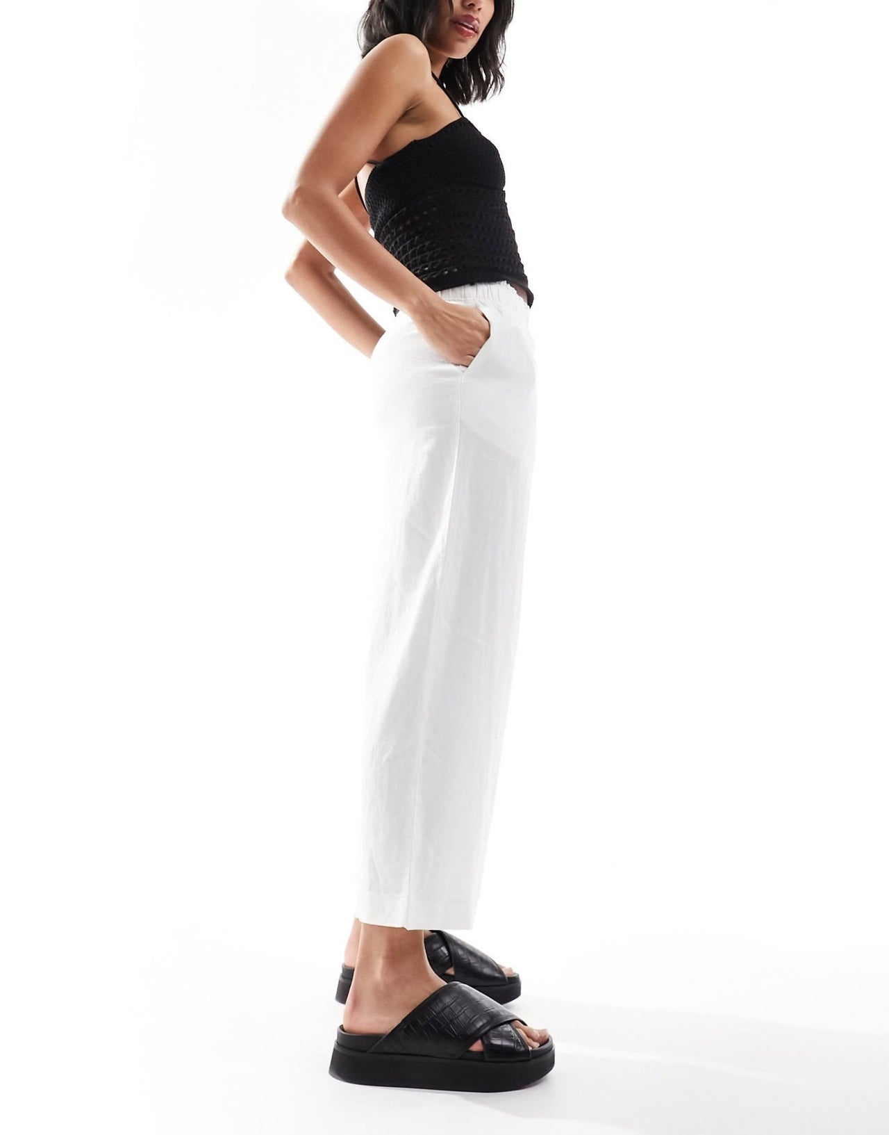 New Look linen cropped trousers in white - ASOS Sample Sale EU Store