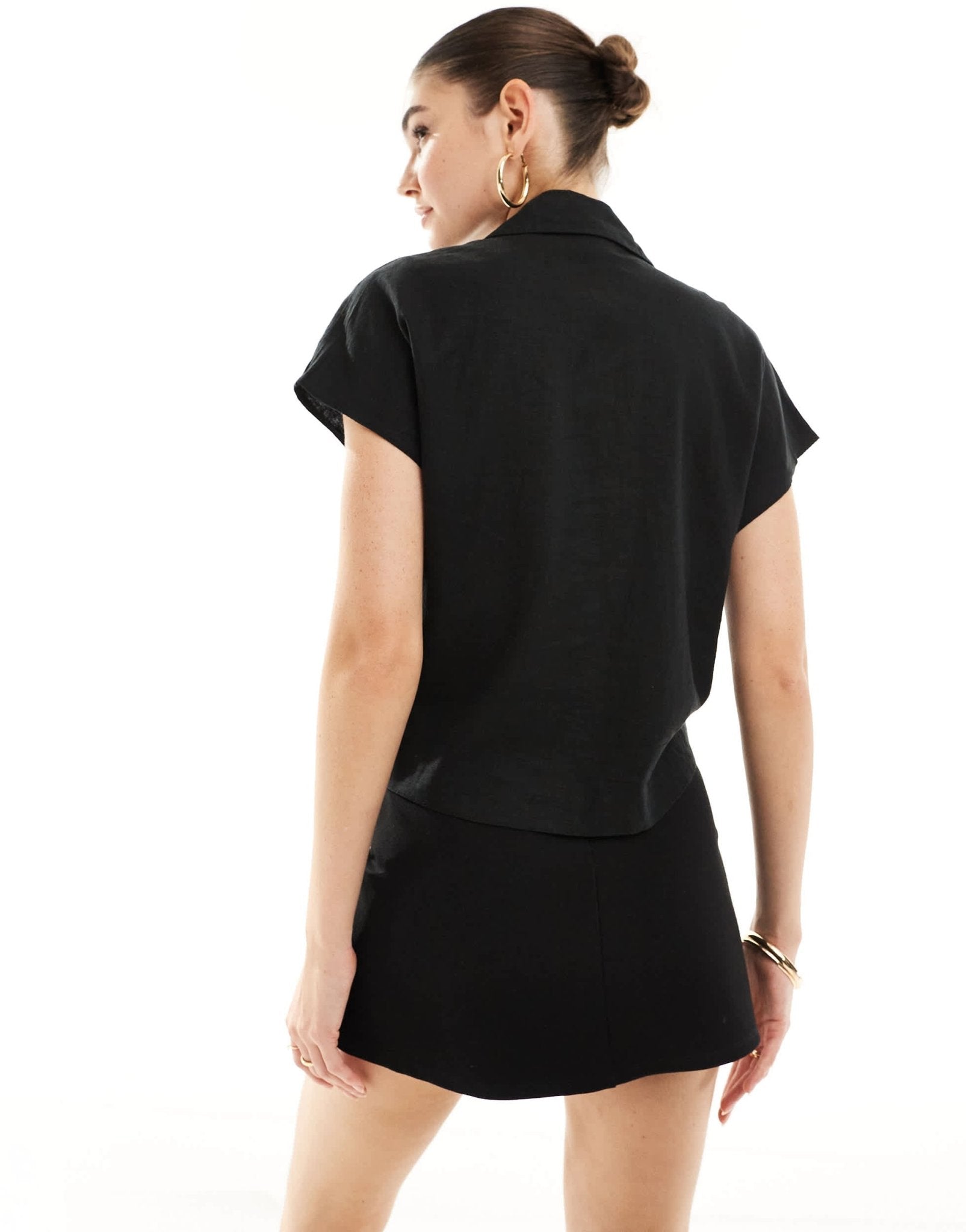 New Look linen look tie front shirt in black - ASOS Sample Sale EU Store