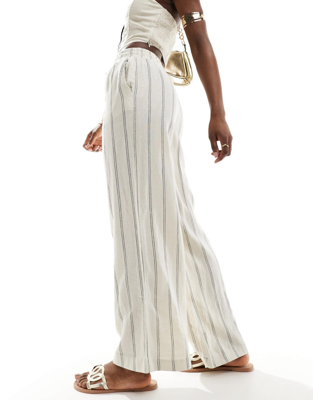 New Look linen wide leg trouser in cream stripe - ASOS Sample Sale EU Store
