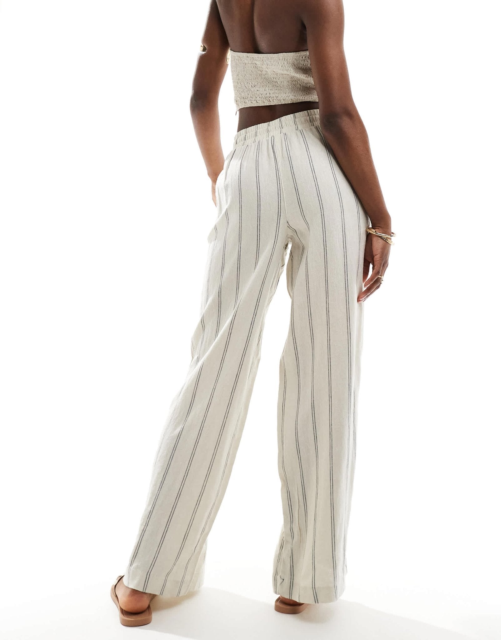New Look linen wide leg trouser in cream stripe - ASOS Sample Sale EU Store