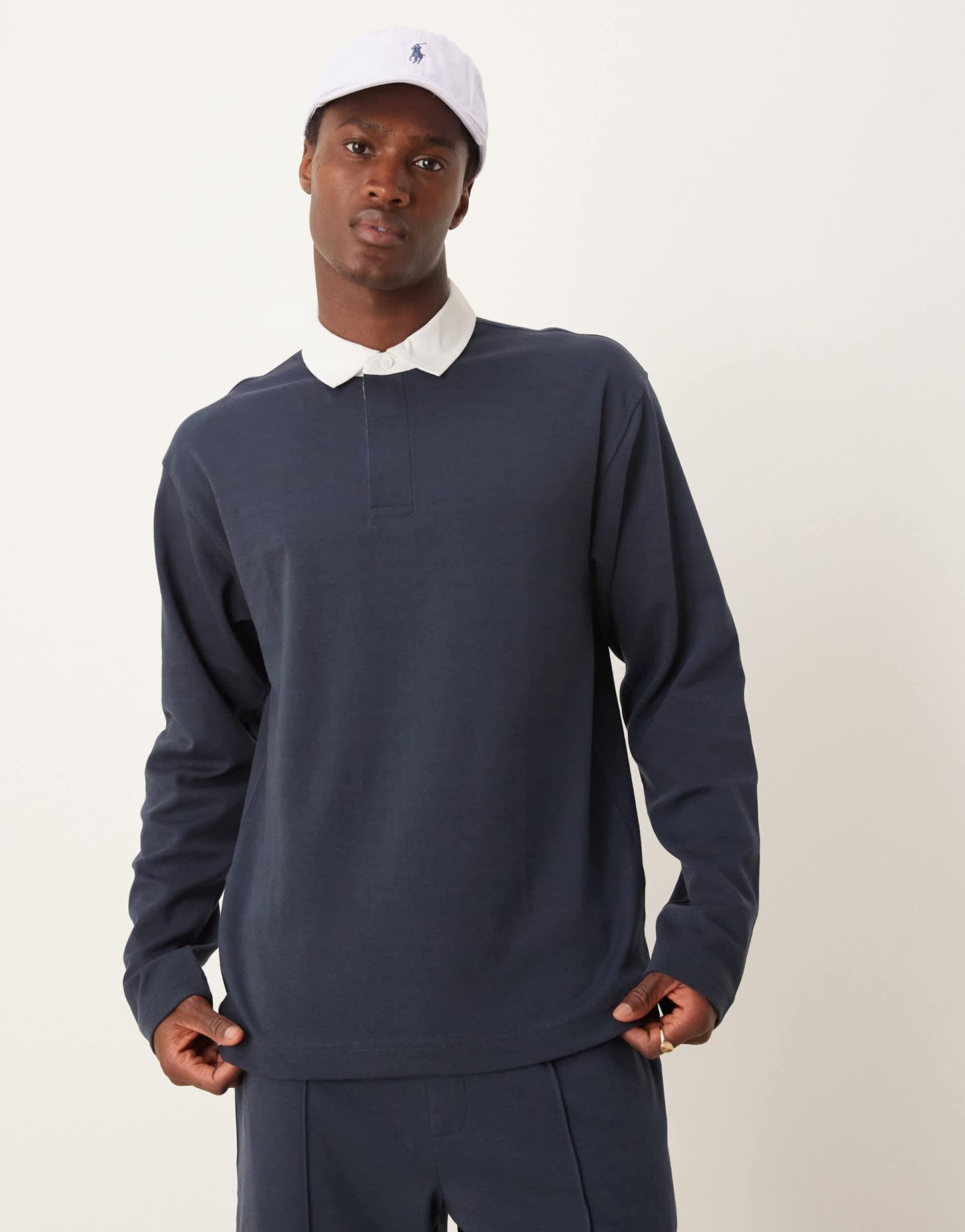 New Look long sleeve rugby polo shirt co - ord in navy - ASOS Sample Sale EU Store