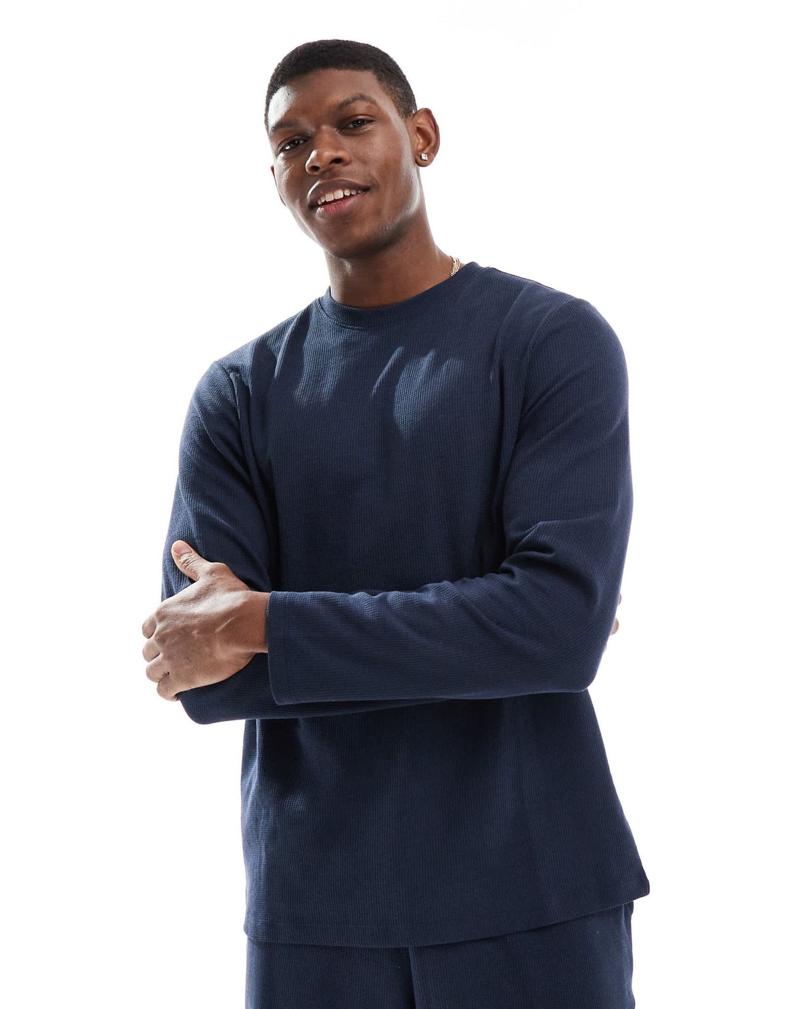 New Look loungewear waffle long sleeve t-shirt co - ord in navy - ASOS Sample Sale EU Store