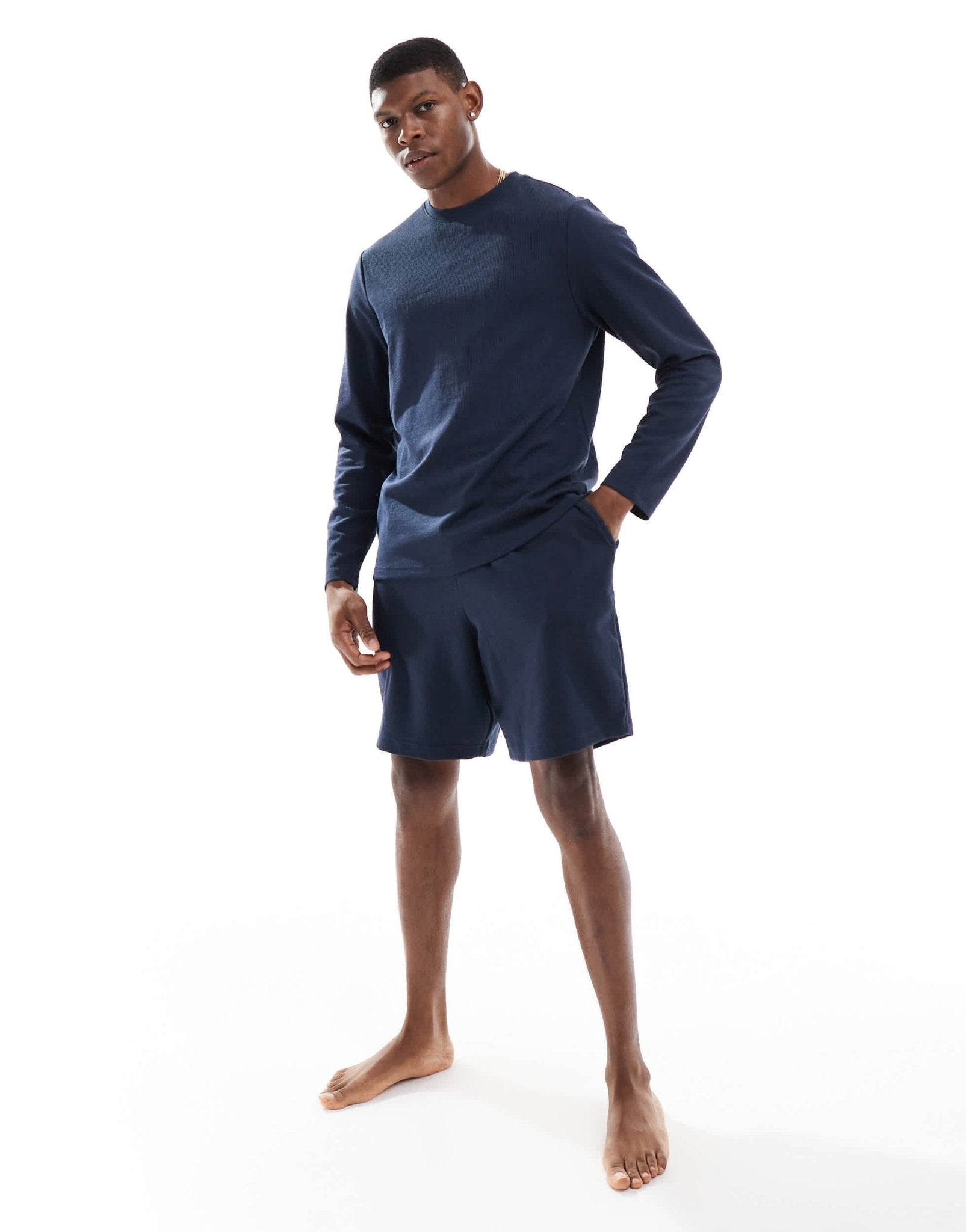New Look loungewear waffle long sleeve t-shirt co - ord in navy - ASOS Sample Sale EU Store