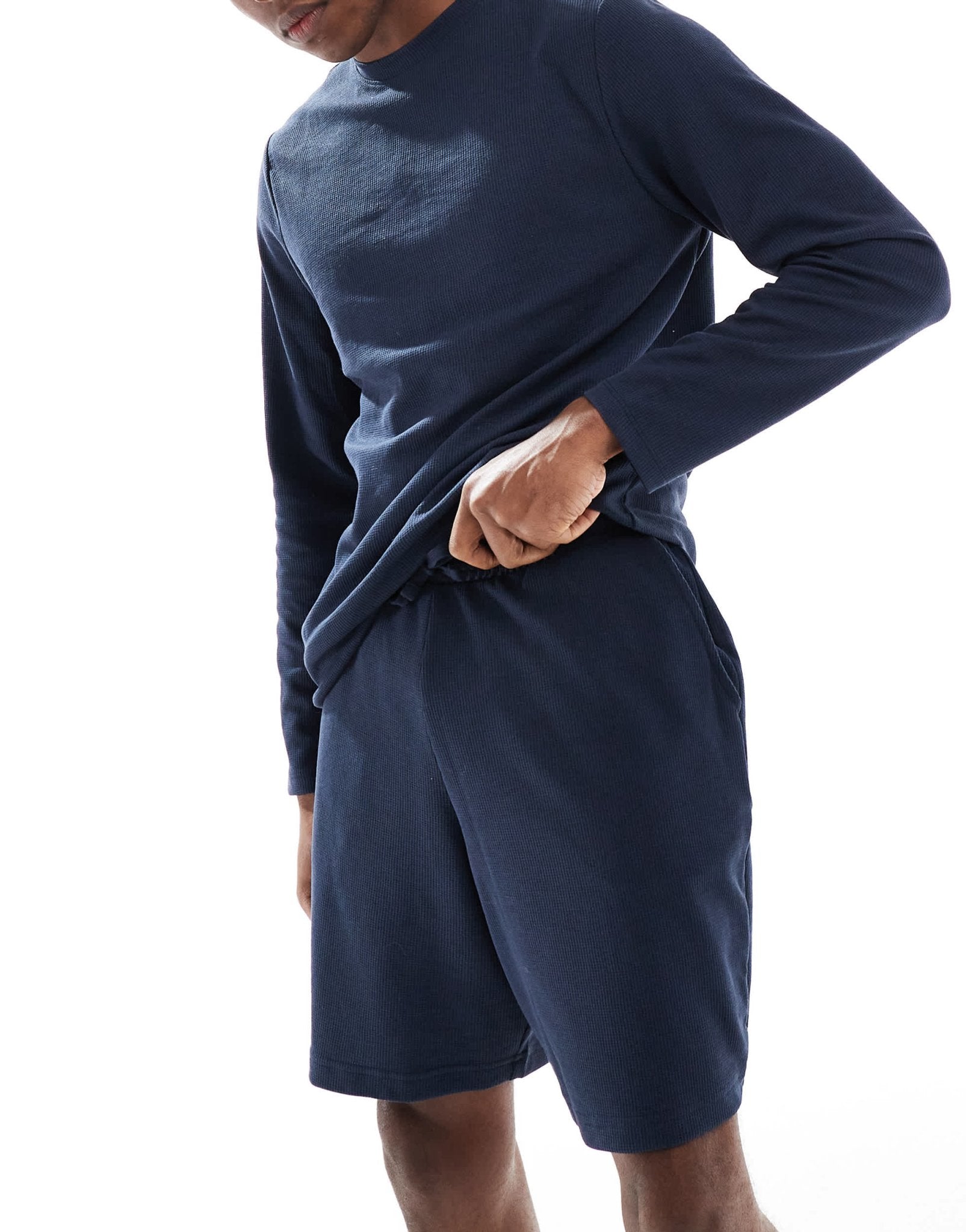 New Look loungewear waffle shorts co - ord in navy - ASOS Sample Sale EU Store