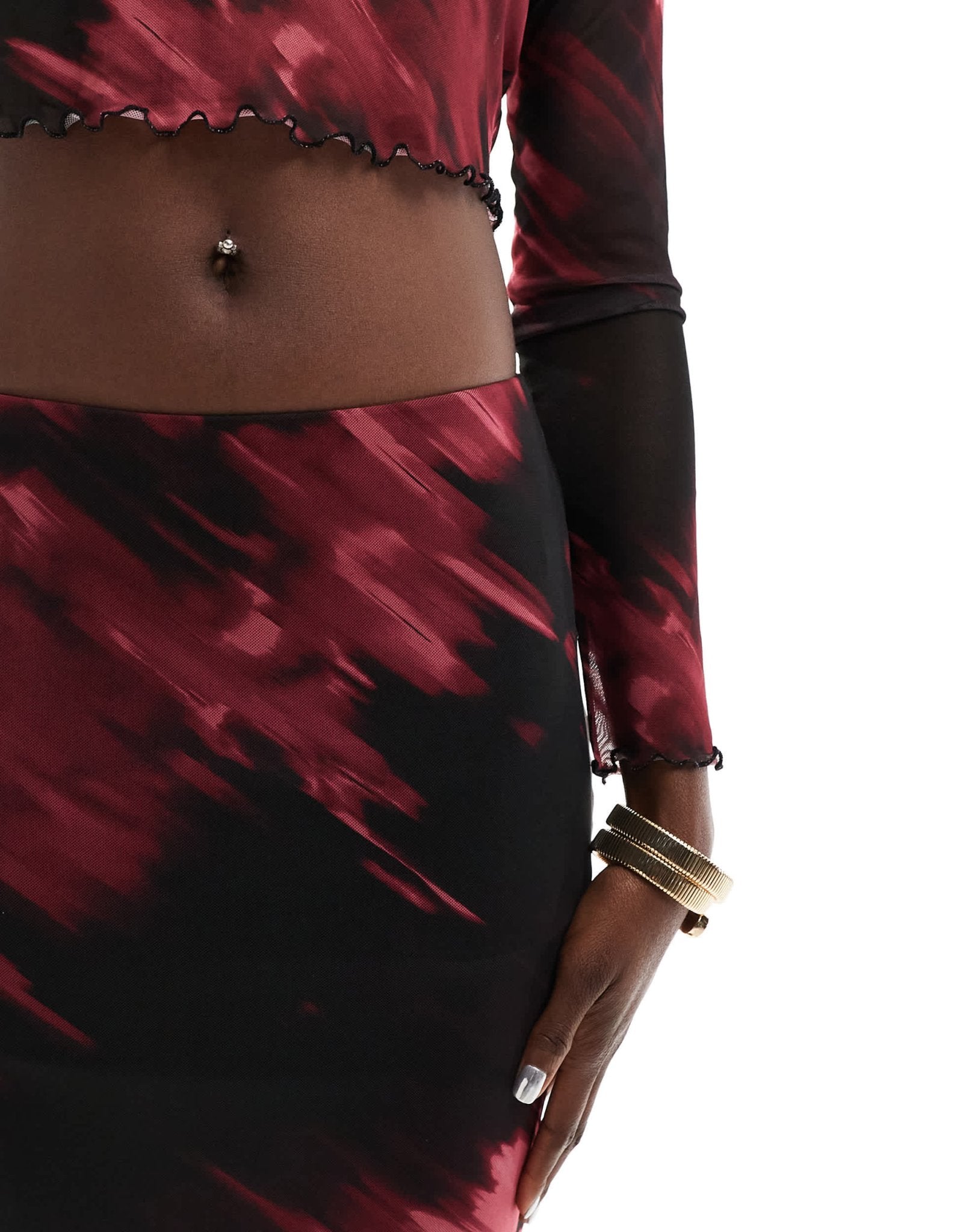 New Look mesh midi skirt in red pattern - ASOS Sample Sale EU Store