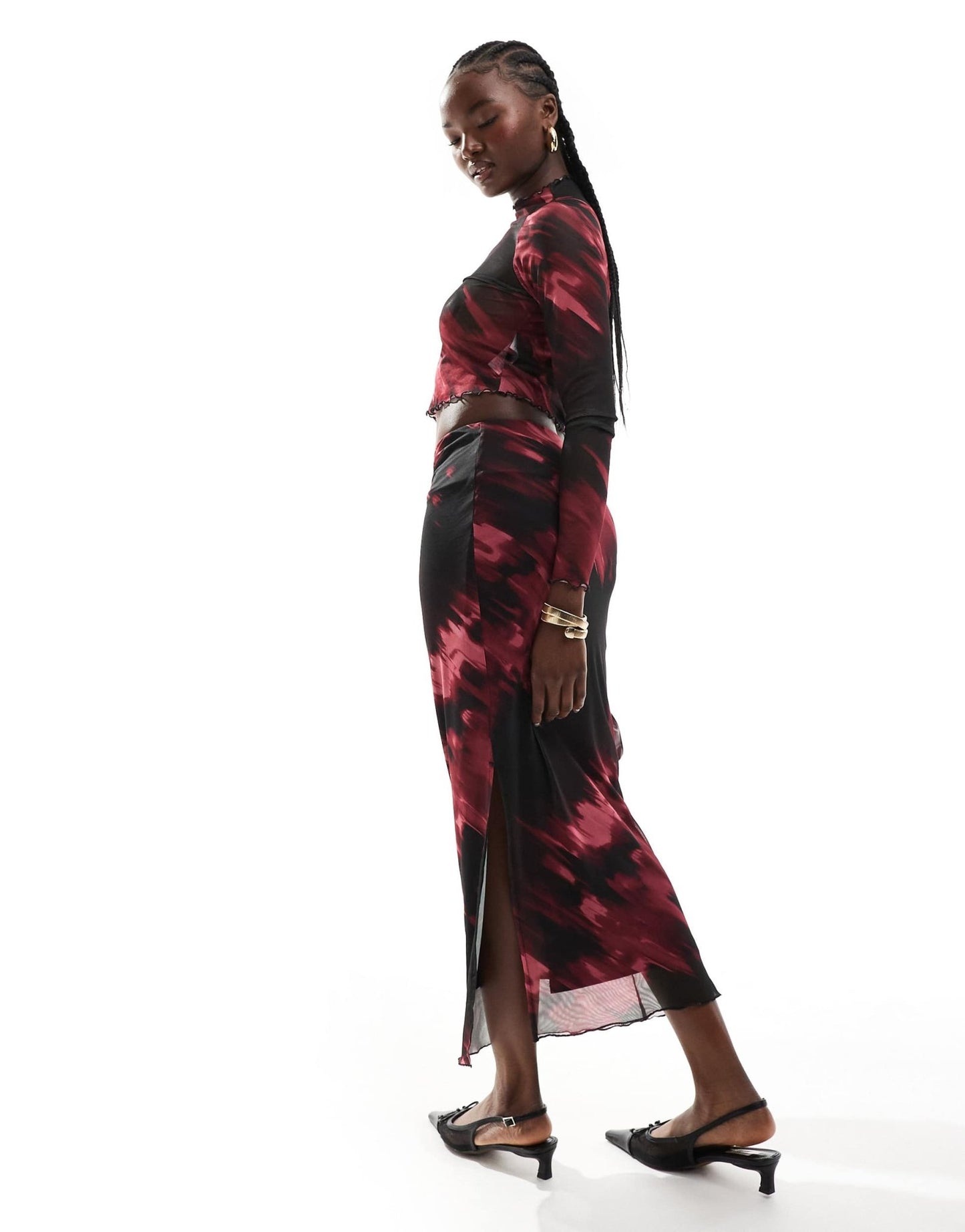 New Look mesh midi skirt in red pattern - ASOS Sample Sale EU Store