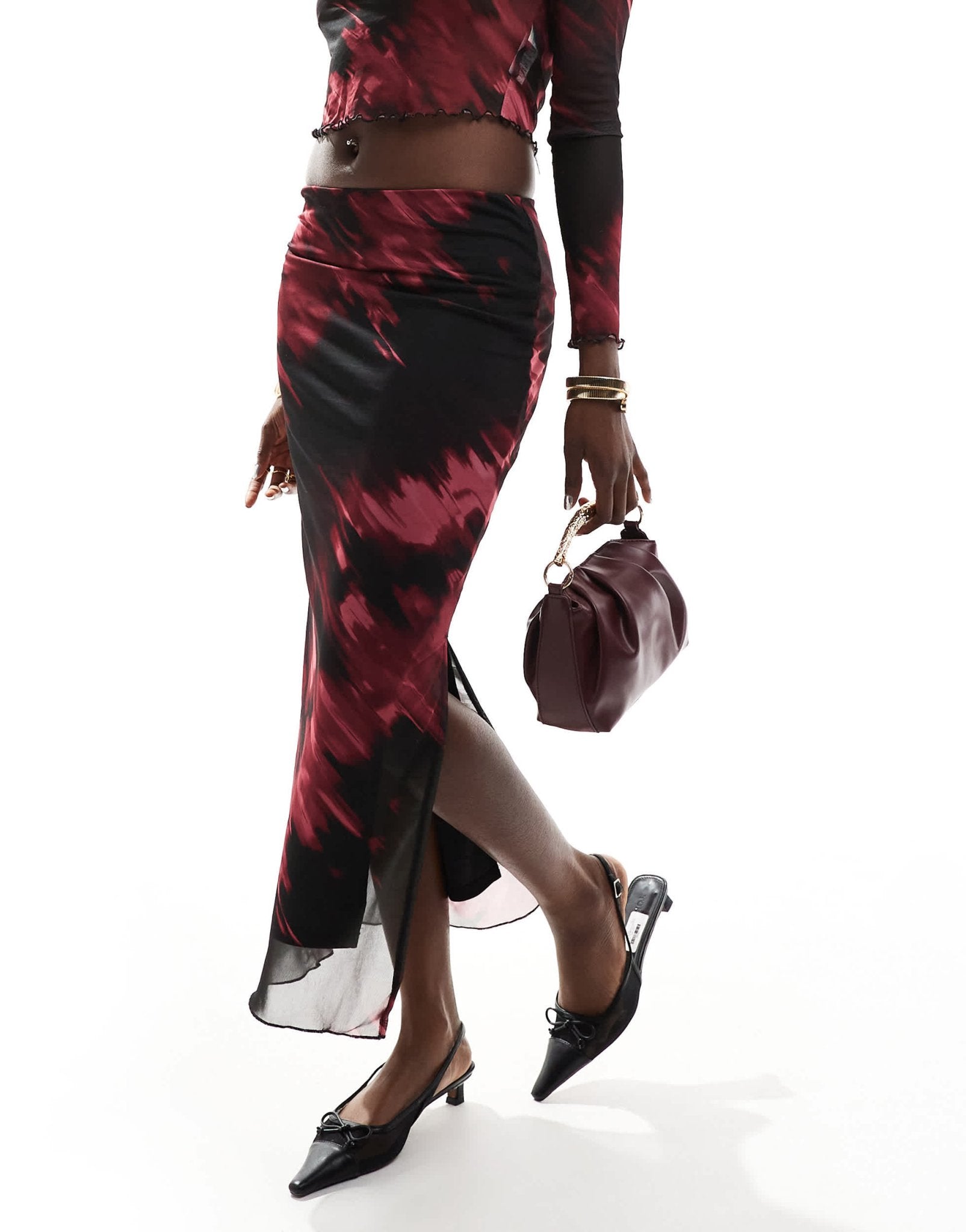 New Look mesh midi skirt in red pattern - ASOS Sample Sale EU Store