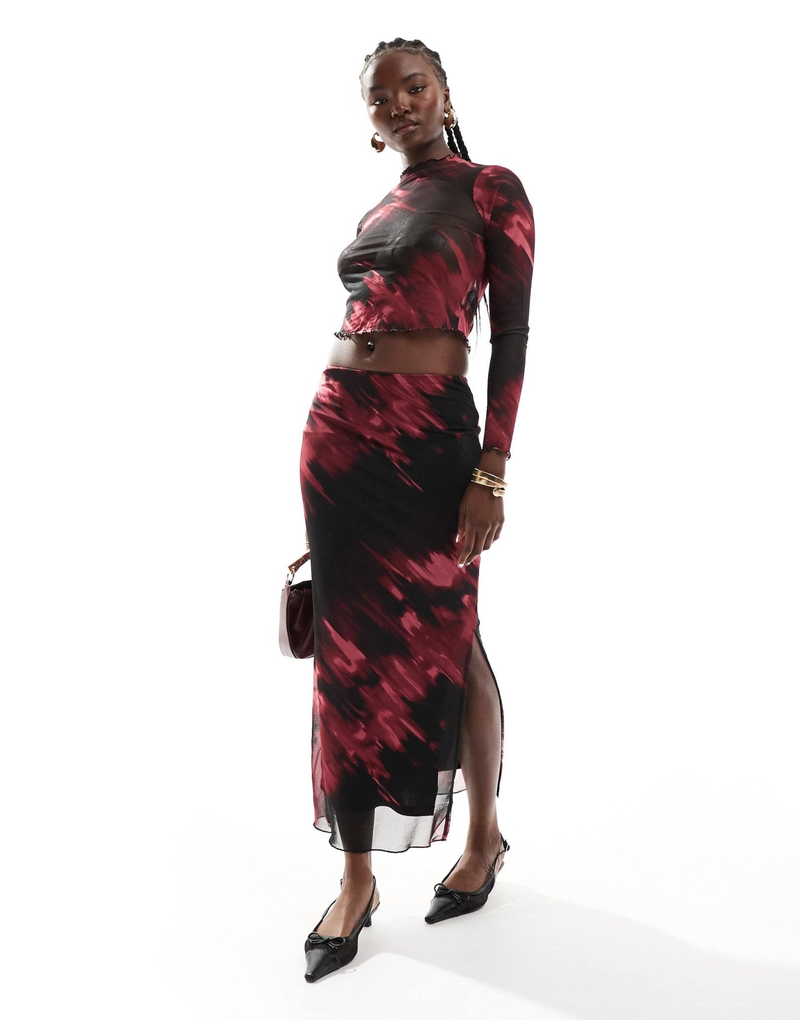 New Look mesh midi skirt in red pattern - ASOS Sample Sale EU Store