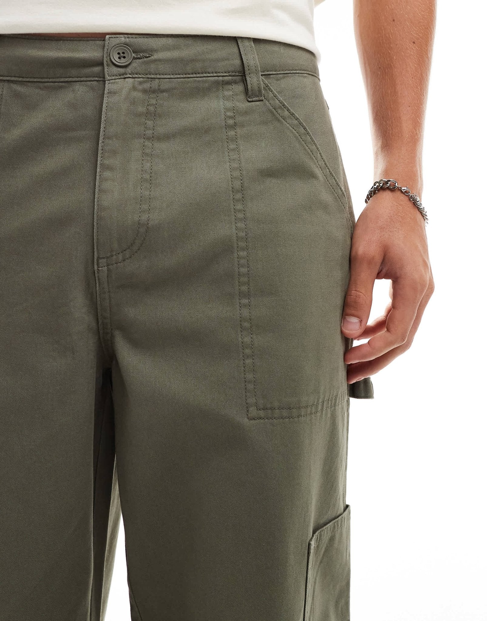 New Look relaxed carpenter trousers in dark khaki - ASOS Sample Sale EU Store