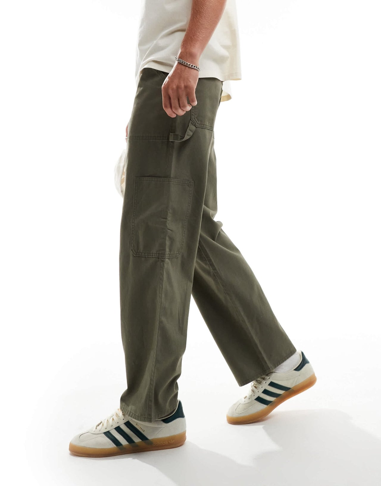 New Look relaxed carpenter trousers in dark khaki - ASOS Sample Sale EU Store