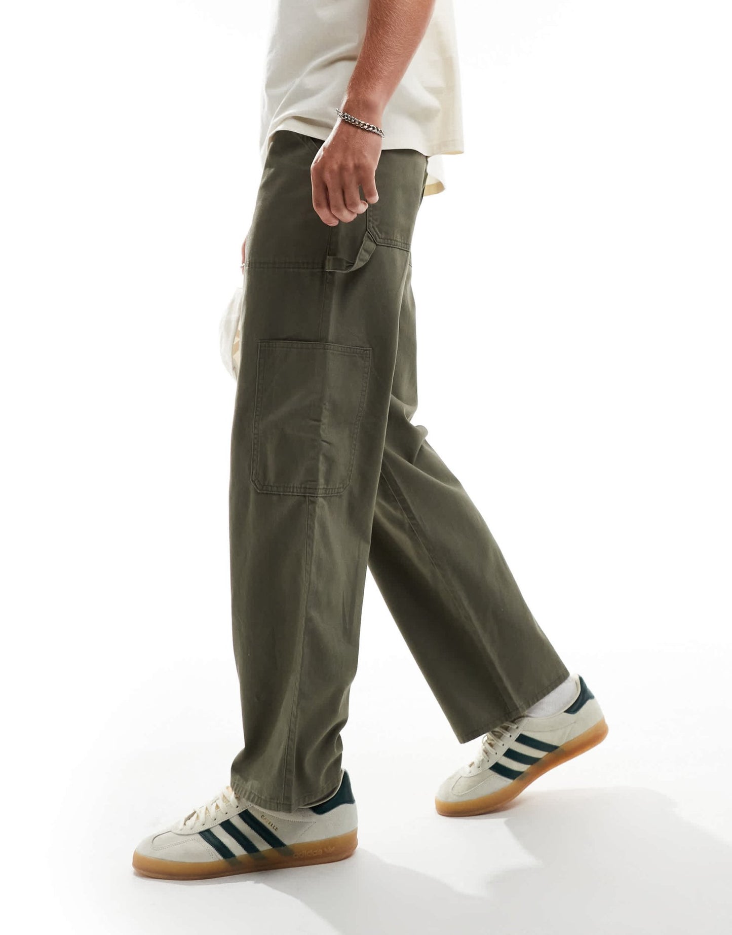 New Look relaxed carpenter trousers in dark khaki - ASOS Sample Sale EU Store