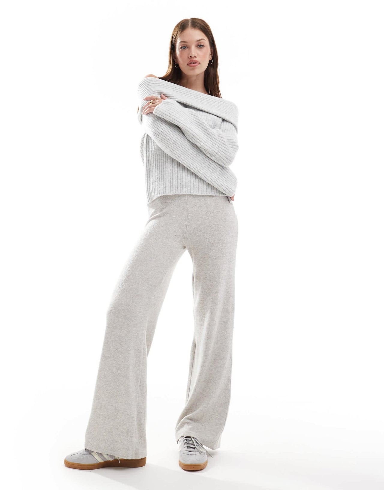 New Look ribbed bardot jumper in grey - ASOS Sample Sale EU Store