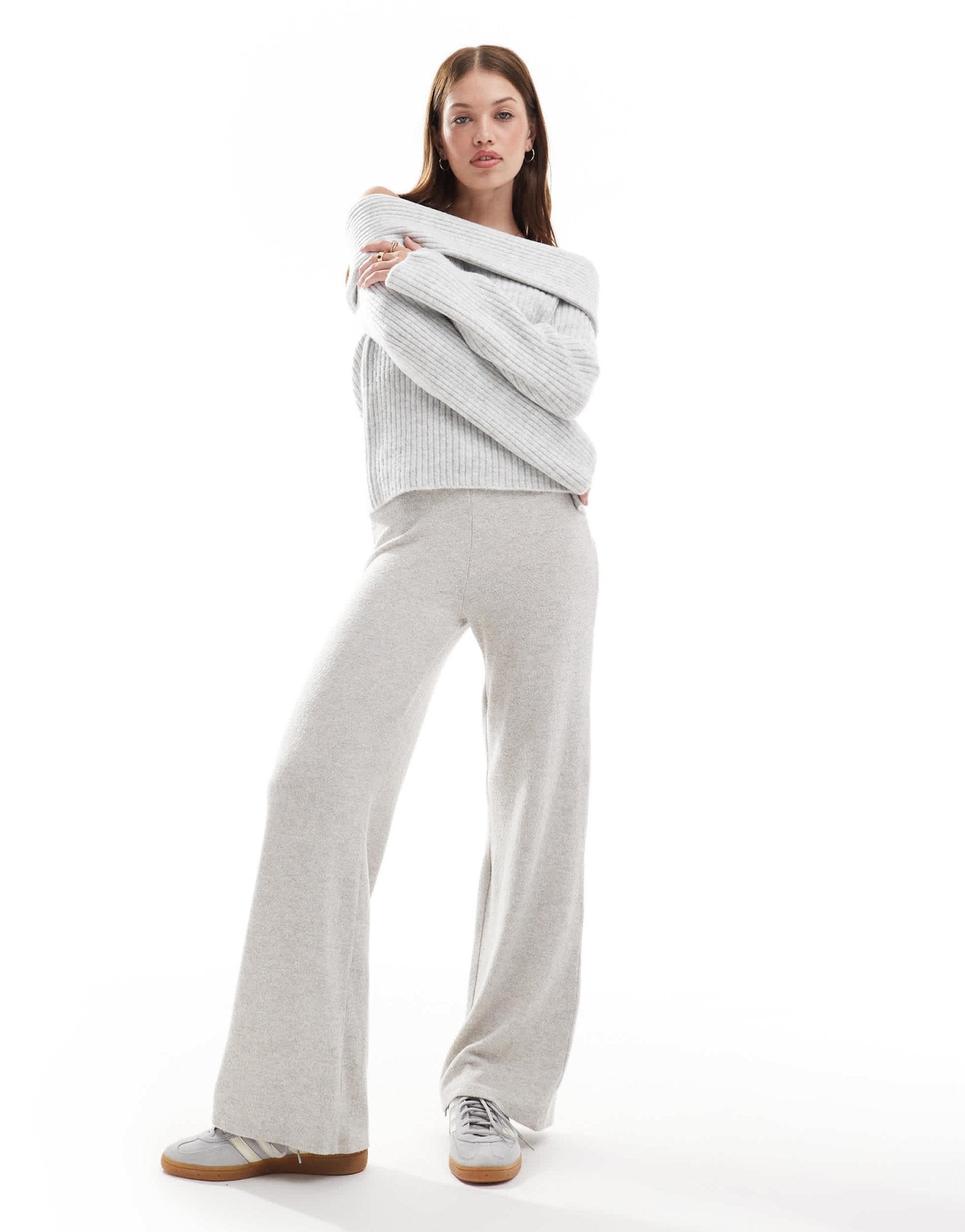New Look ribbed bardot jumper in grey - ASOS Sample Sale EU Store